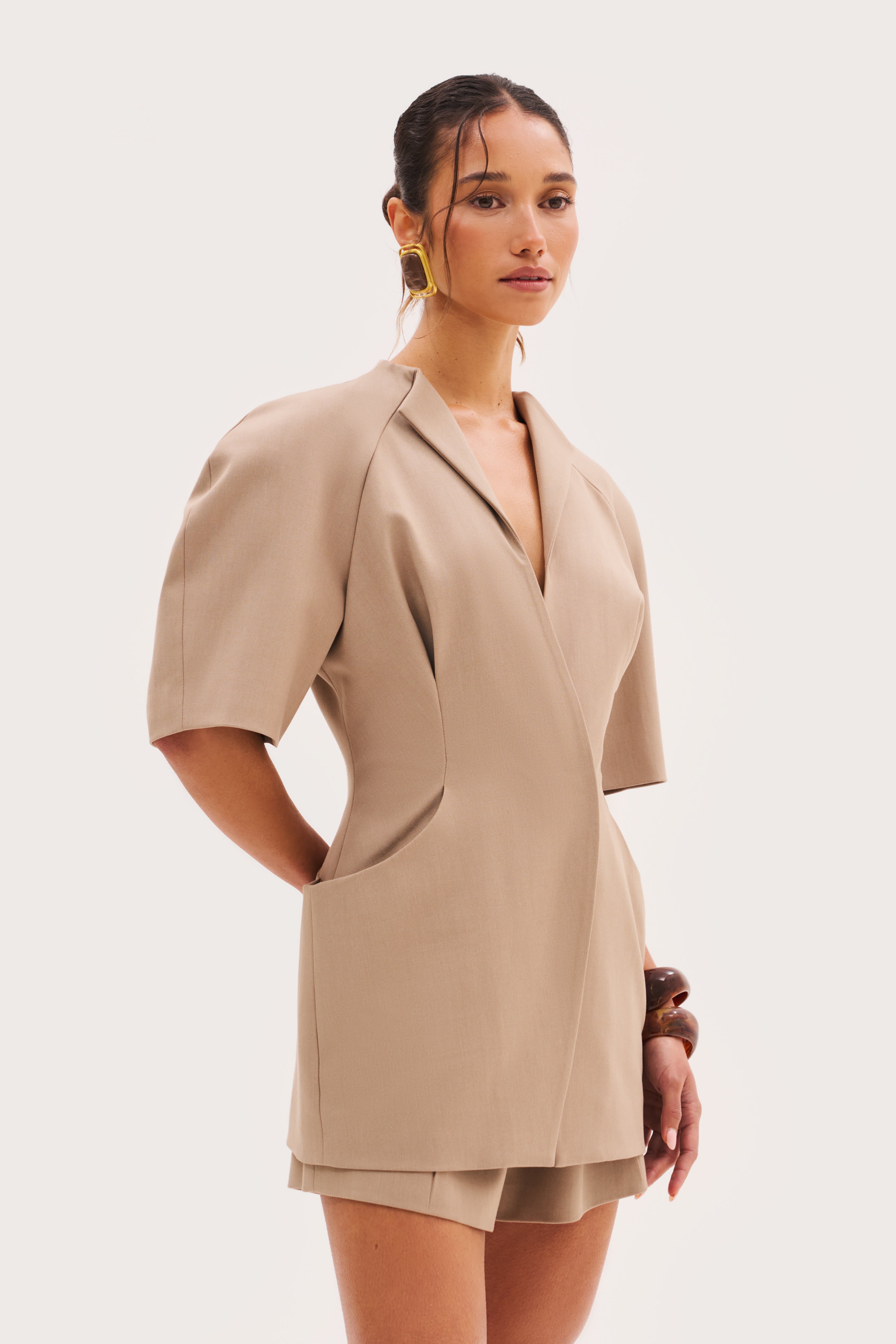 Short Sleeve Blazer - Taupe