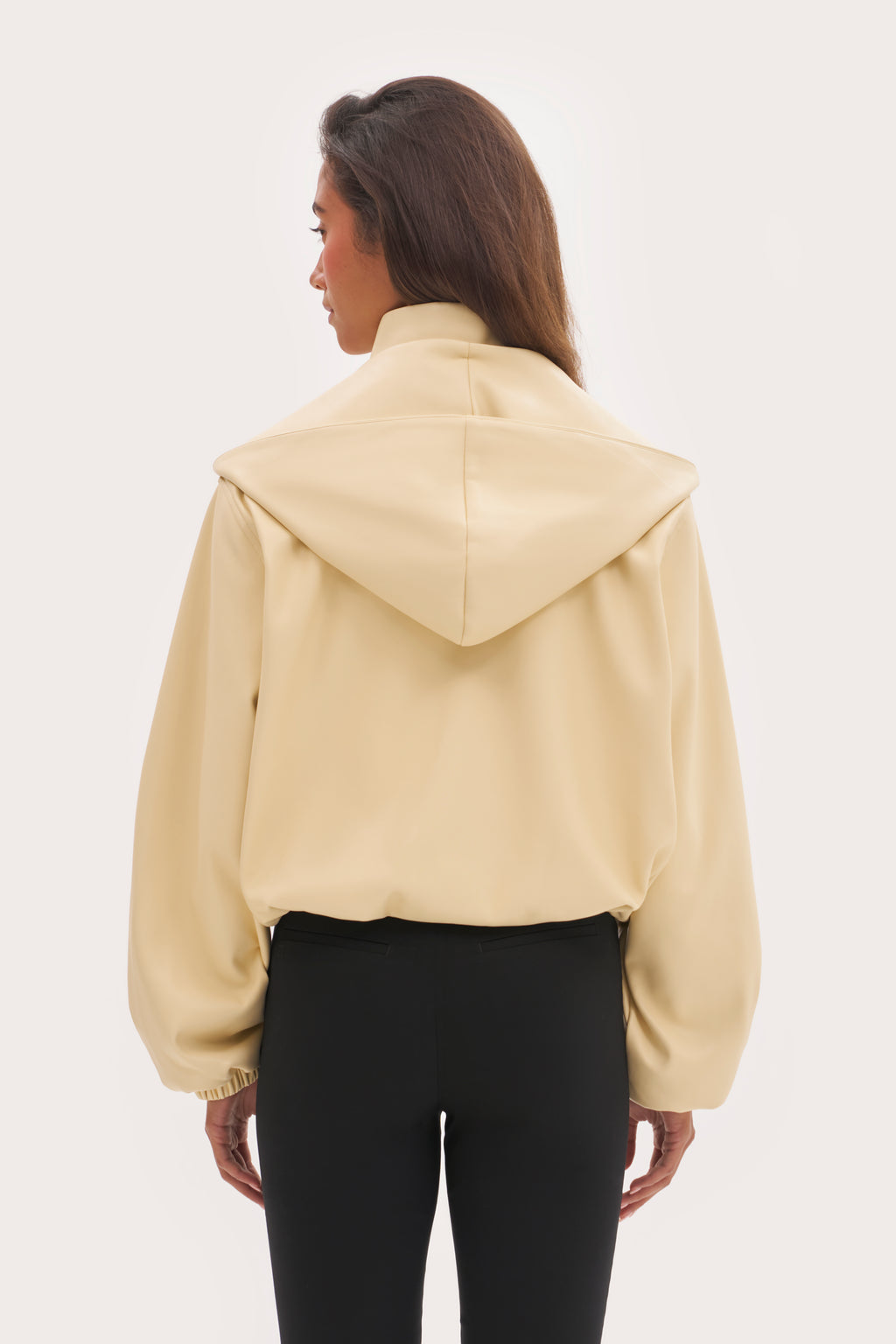 Faux Leather Hooded Jacket - Buttercream