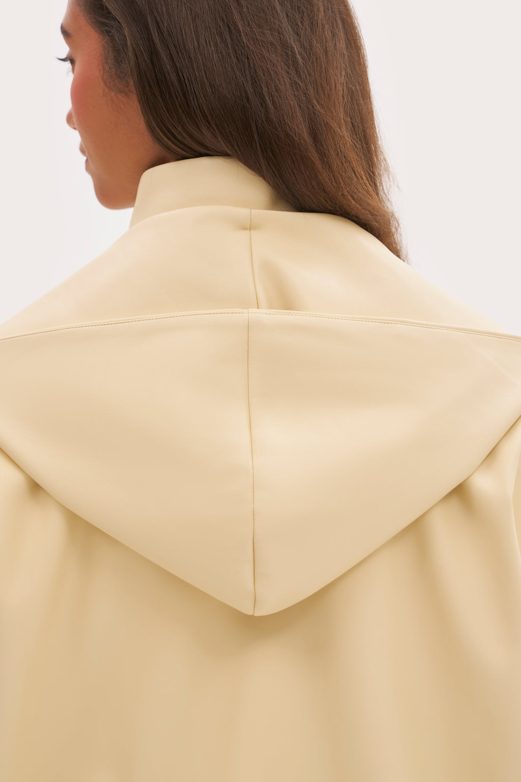 Faux Leather Hooded Jacket - Buttercream