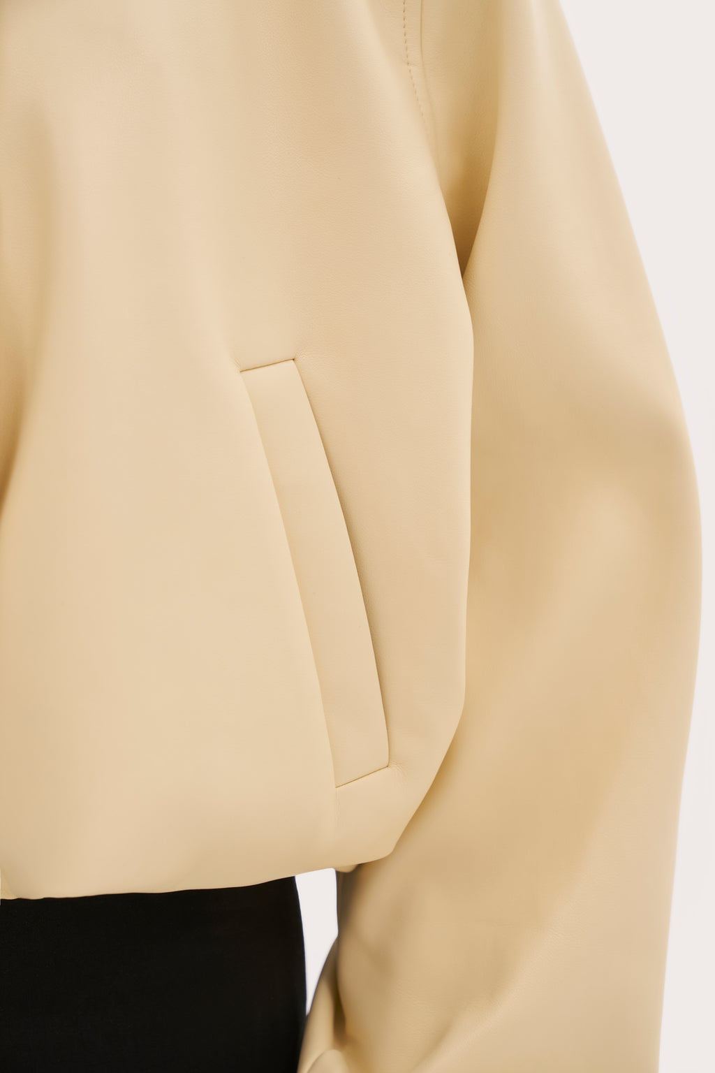 Faux Leather Hooded Jacket - Buttercream