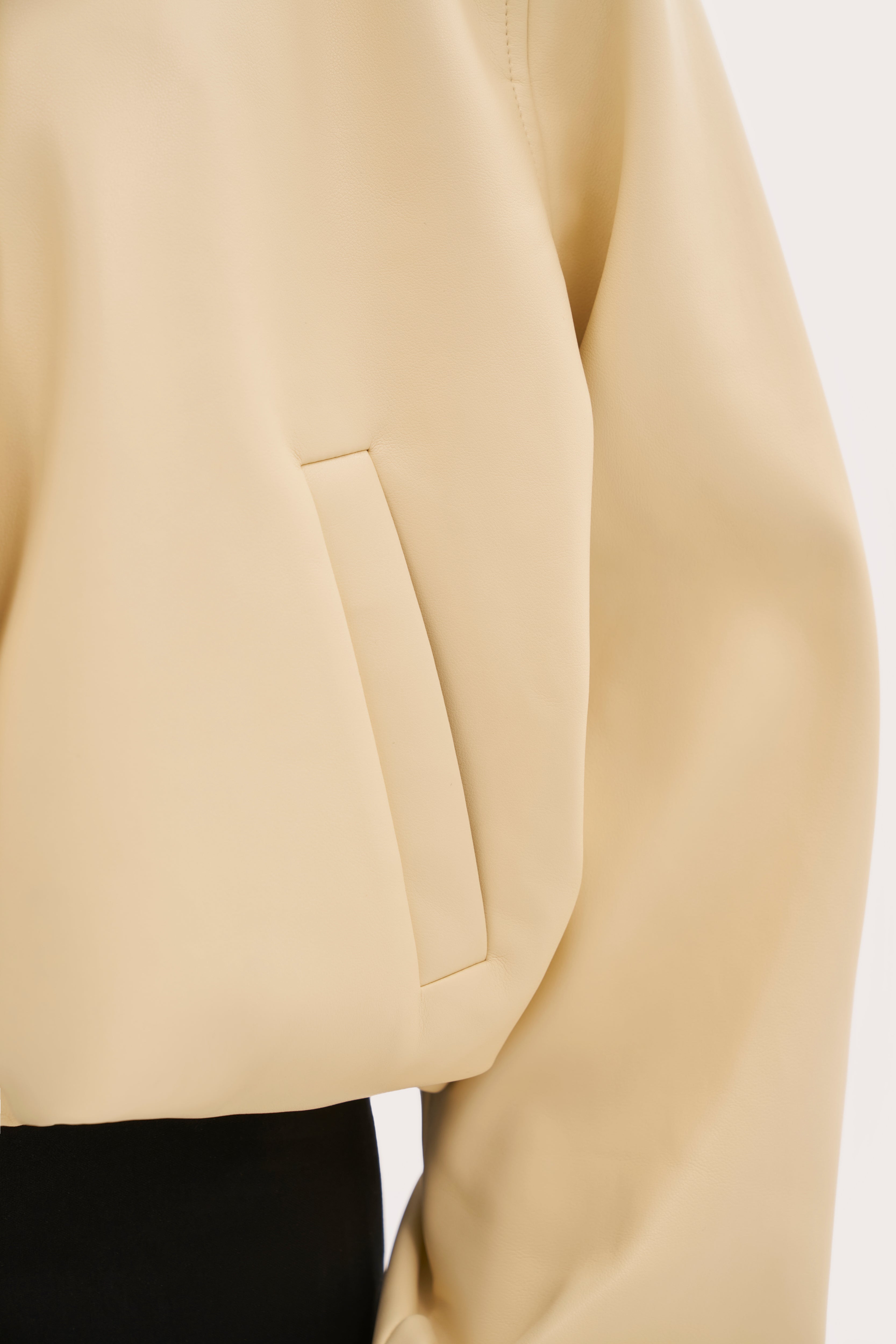Faux Leather Hooded Jacket - Buttercream