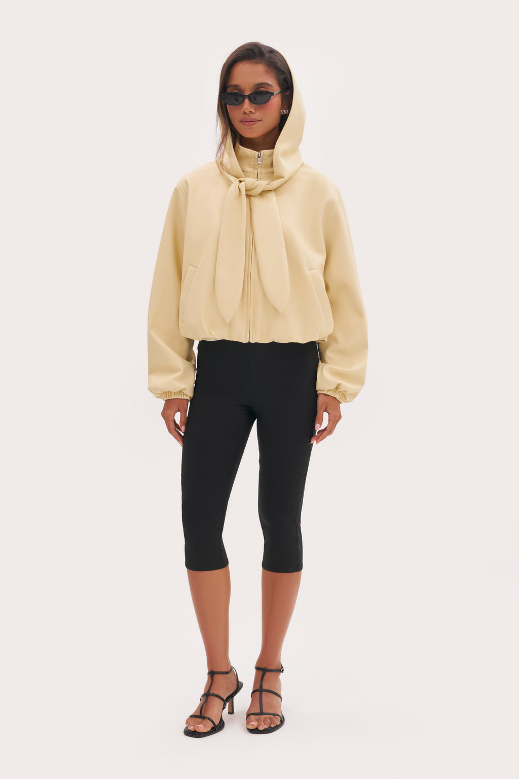 Faux Leather Hooded Jacket - Buttercream