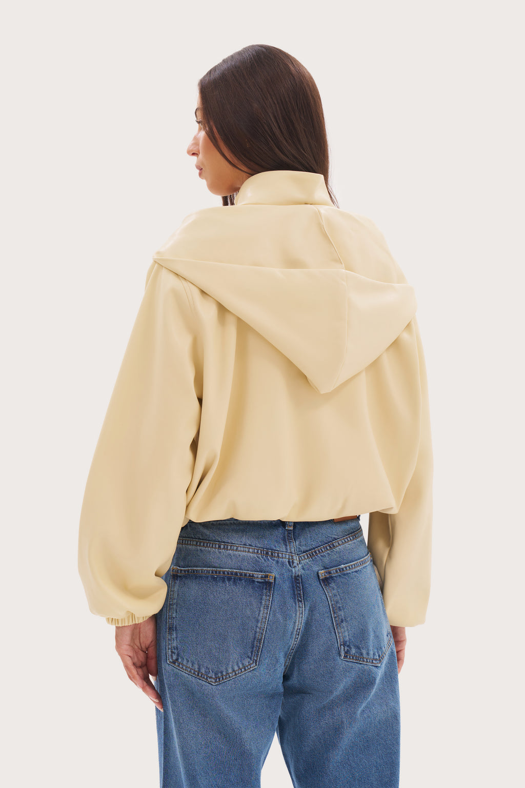 Faux Leather Hooded Jacket - Buttercream