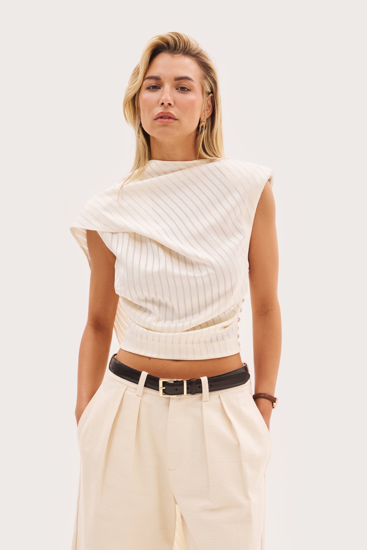 Satin Scarf Top - Cream