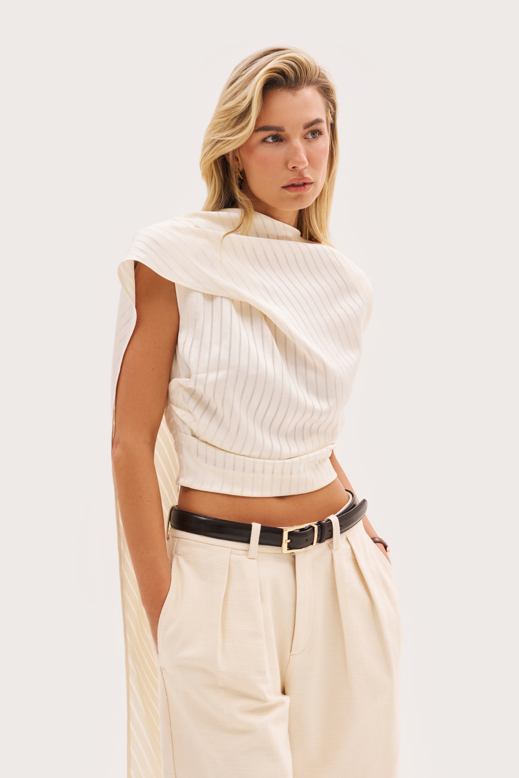 Satin Scarf Top - Cream