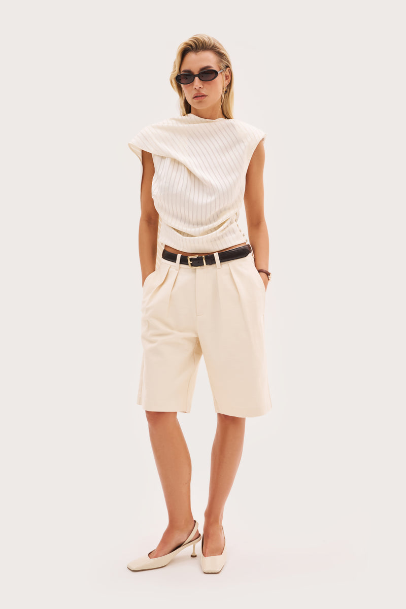 Tailored Longline Shorts - Beige