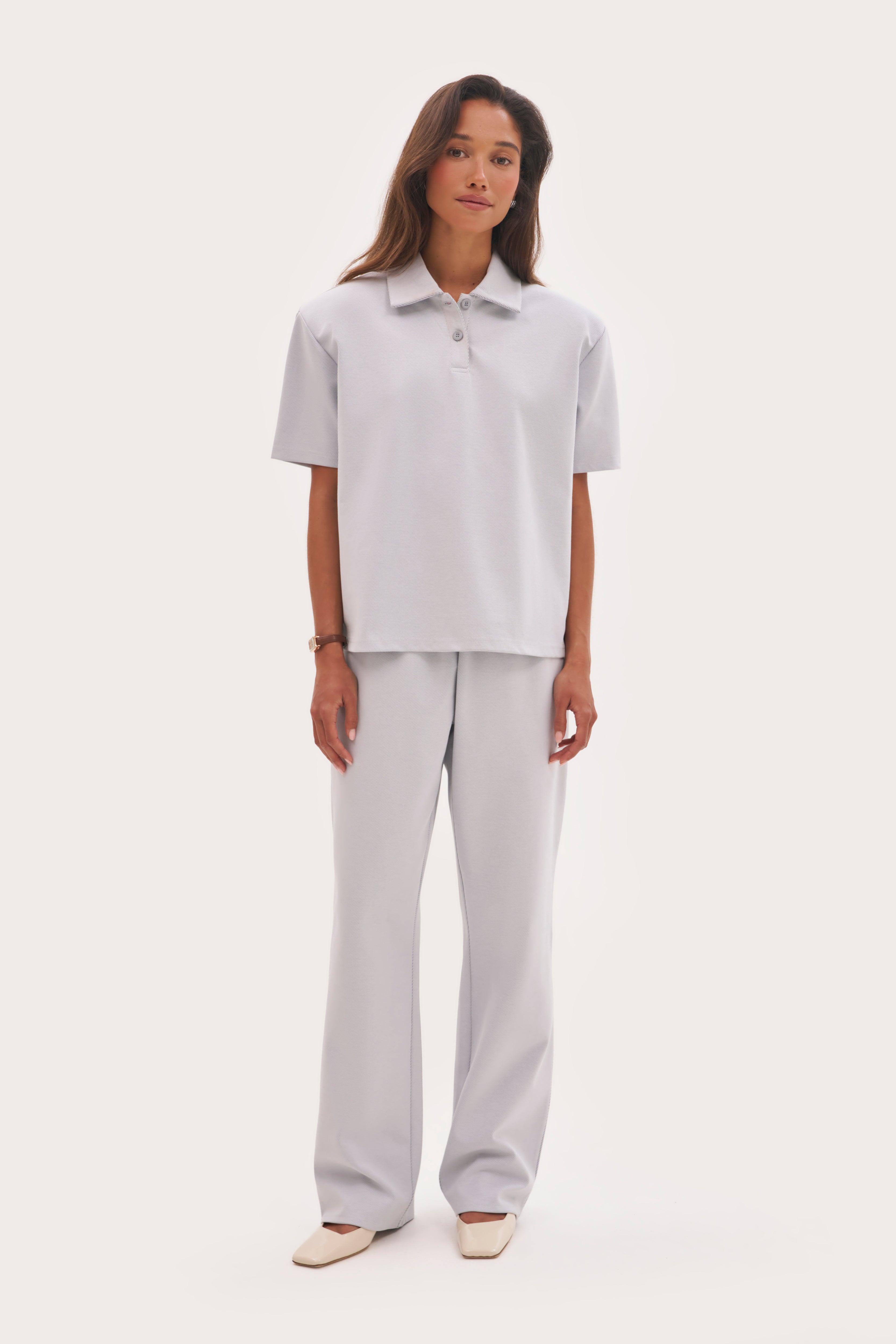 Pique Boxy Polo Top - Blue