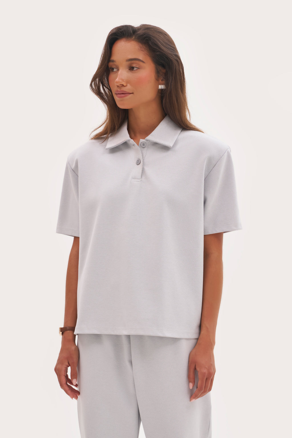 Pique Boxy Polo Top - Blue