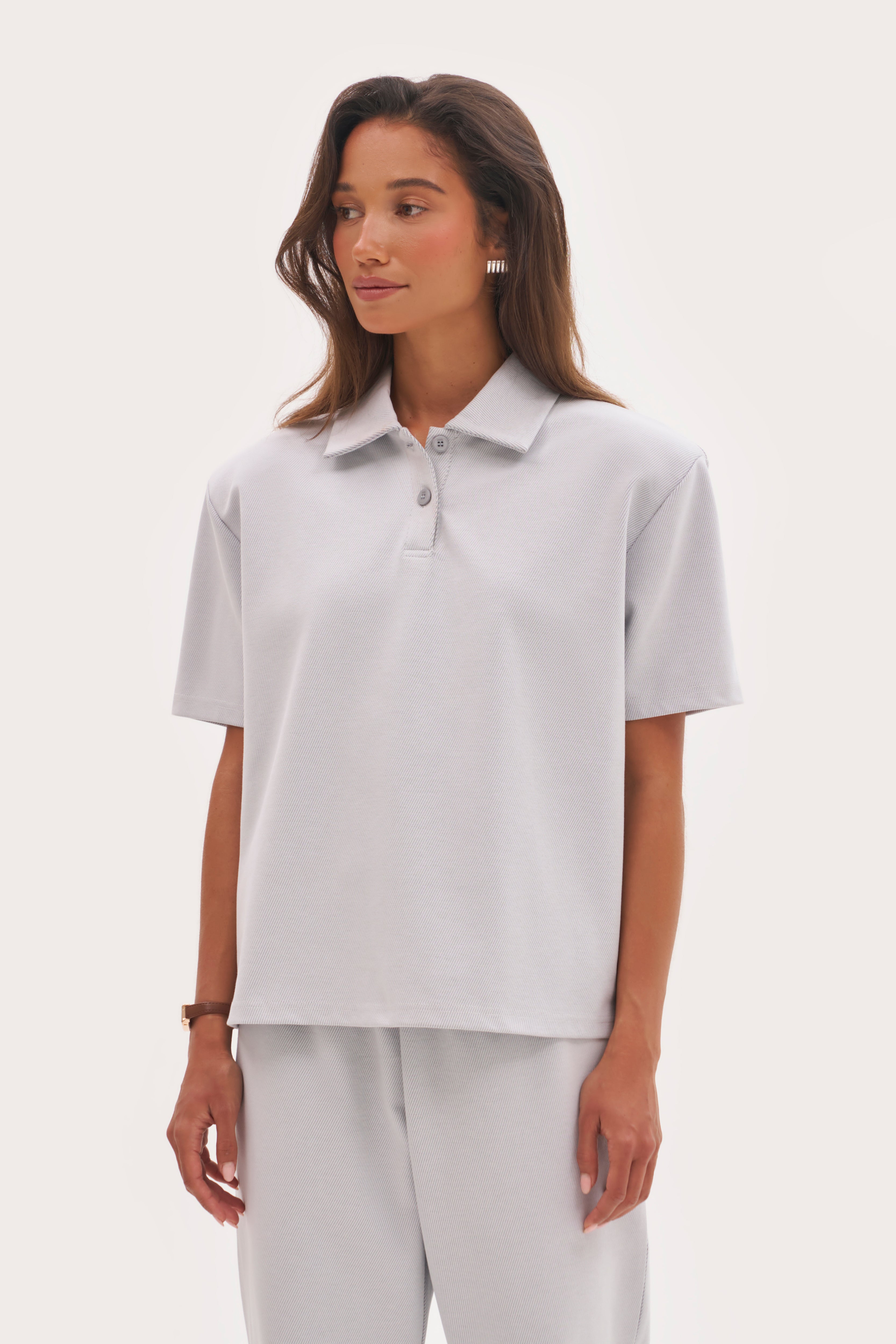 Pique Boxy Polo Top - Blue