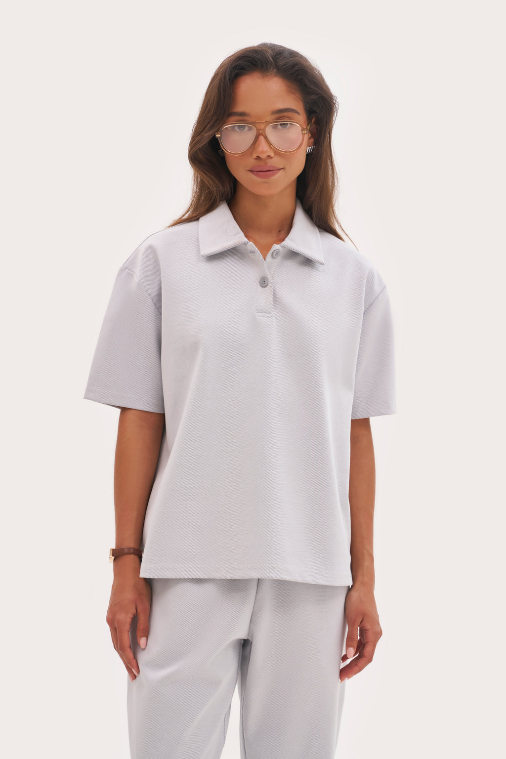Pique Boxy Polo Top - Blue