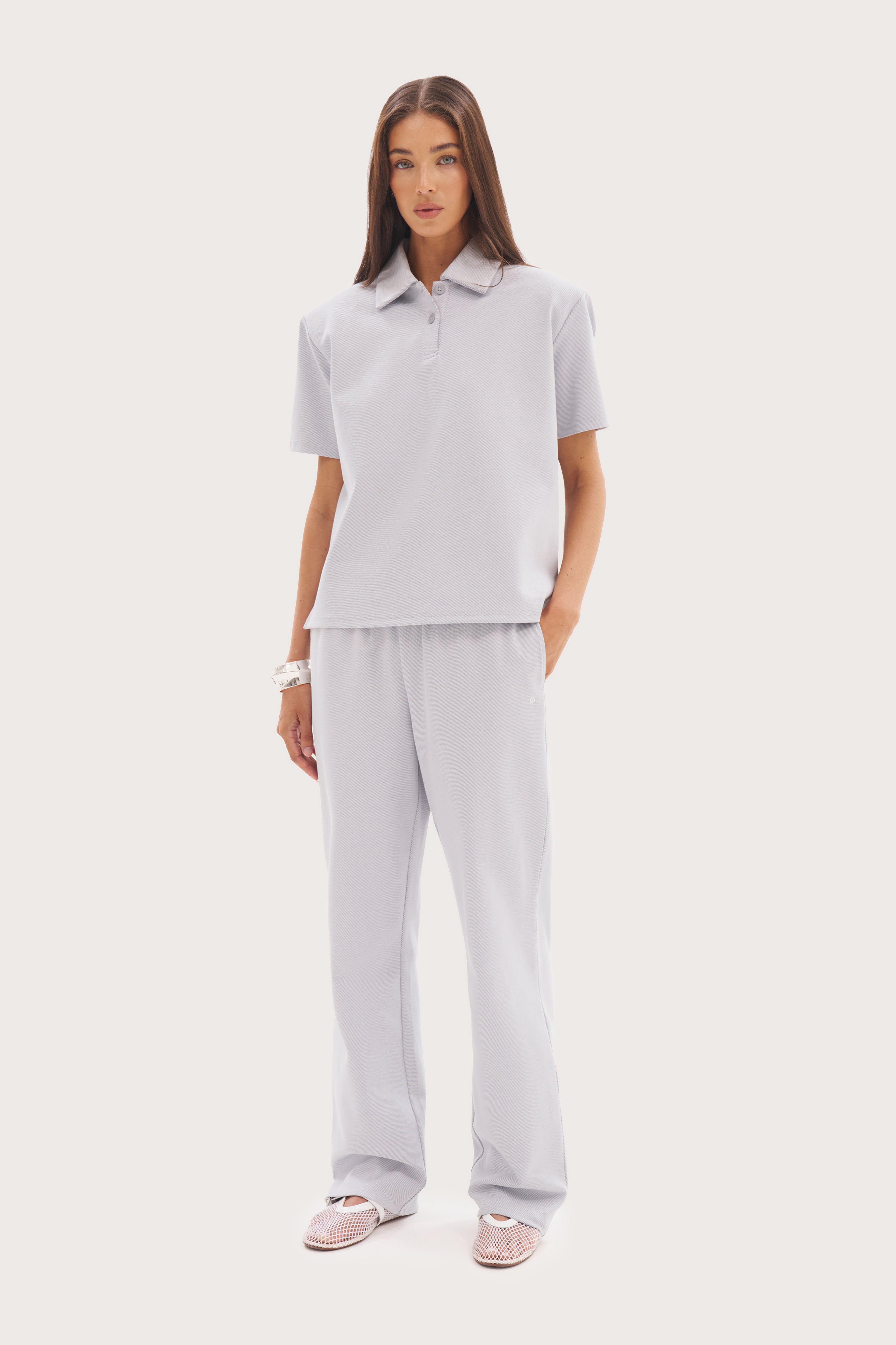Pique Boxy Polo Top - Blue