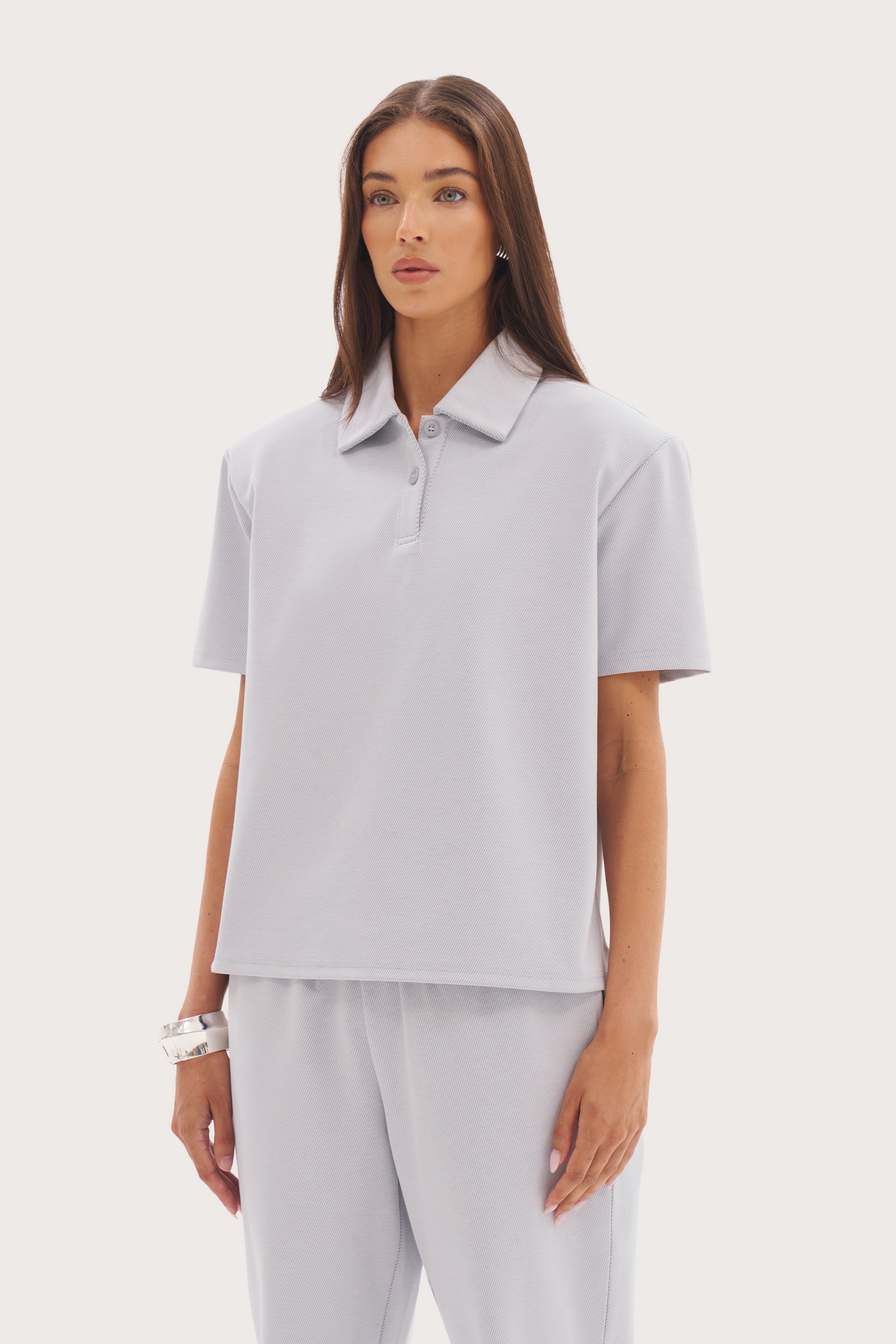 Pique Boxy Polo Top - Blue