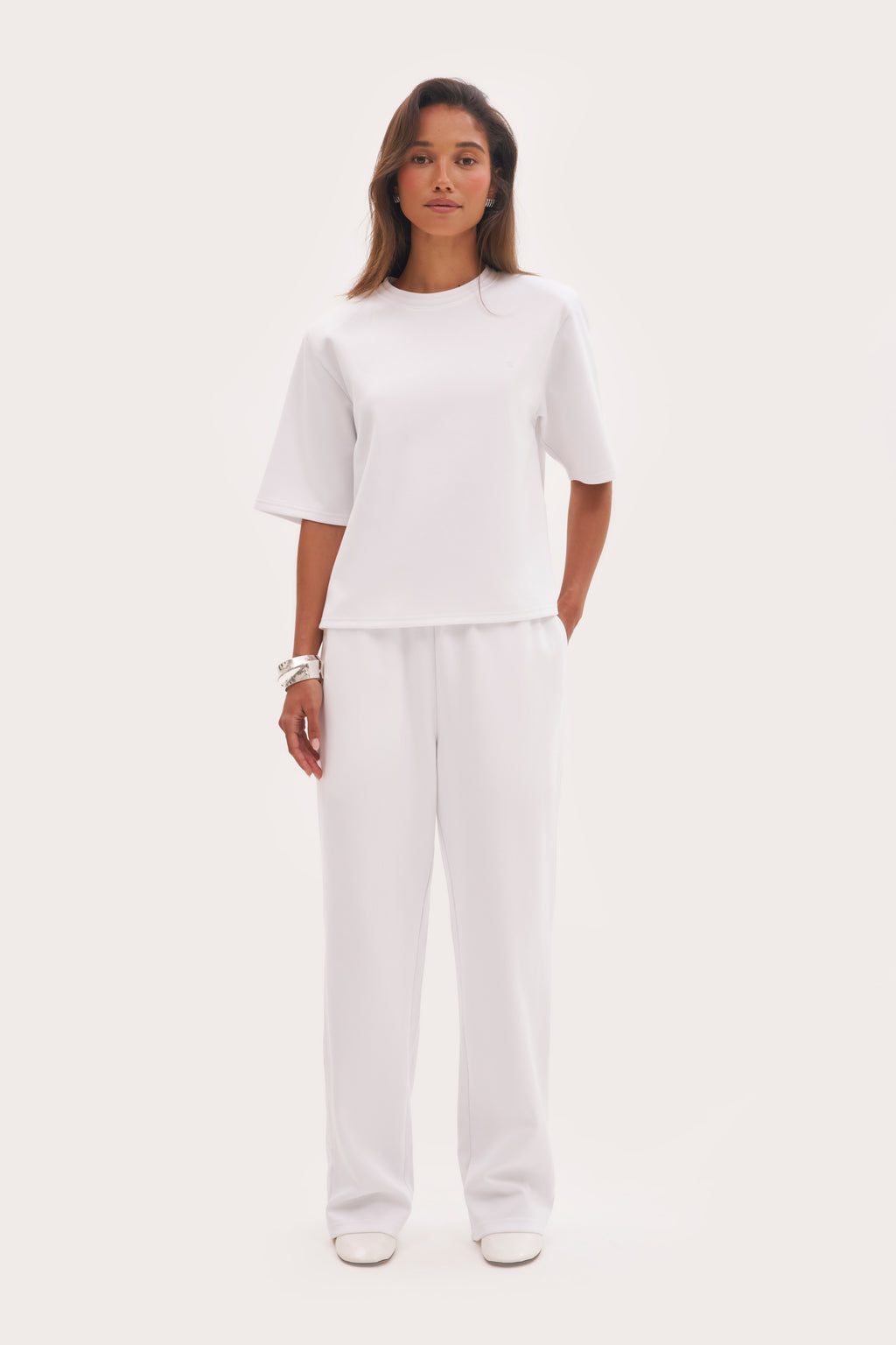 Jersey Straight Leg Joggers - White