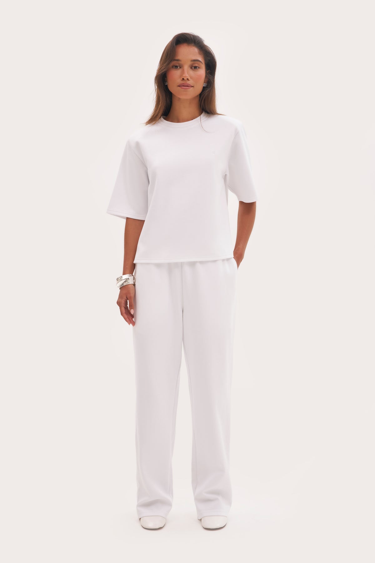 Jersey Straight Leg Joggers - White