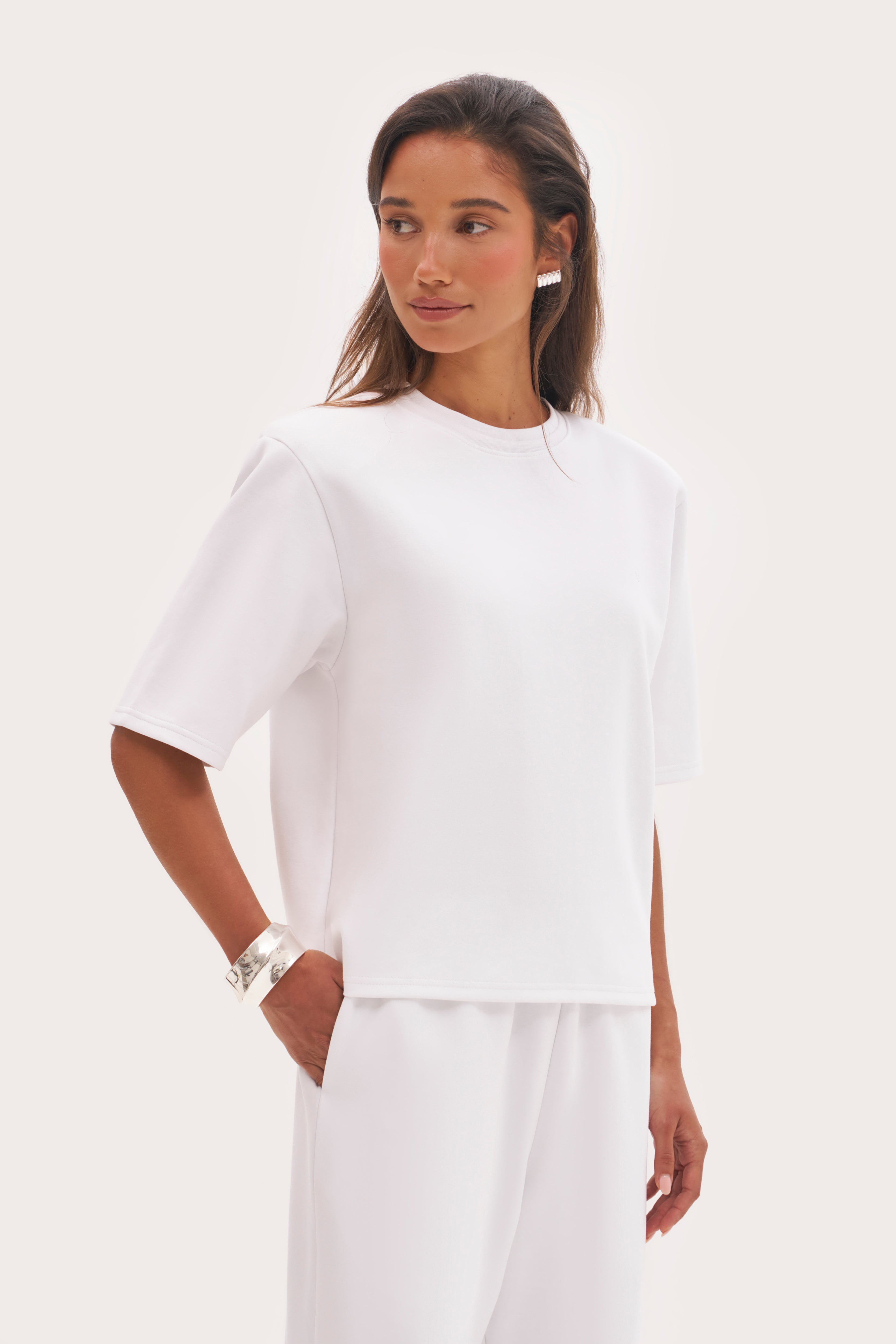 Twin Collar Power Tee - White