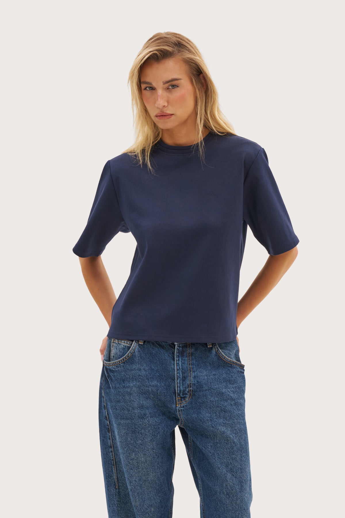 Twin Collar Power Tee - Navy