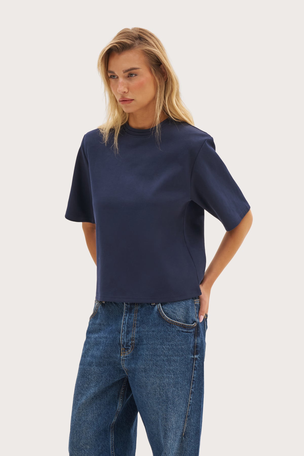 Twin Collar Power Tee - Navy