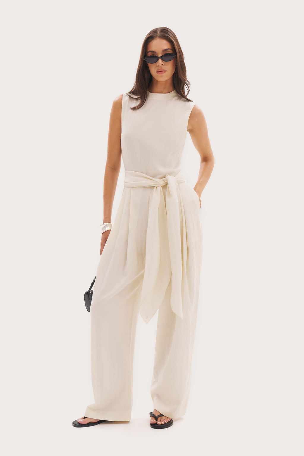 Alba Scarf Tie Jumpsuit - Cream