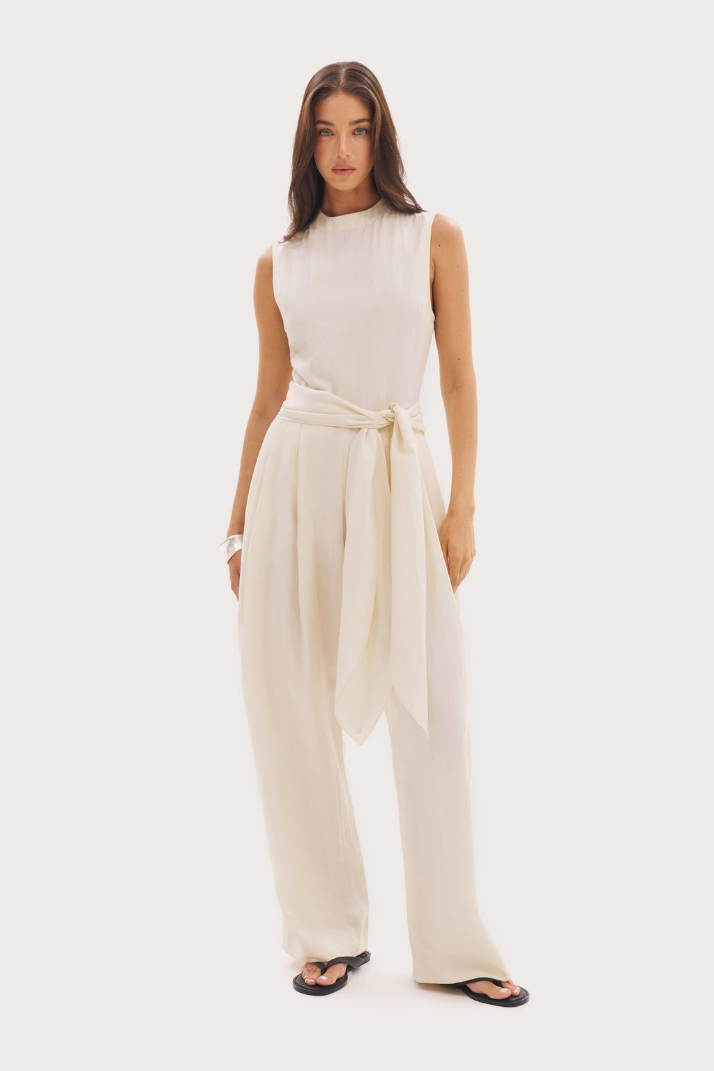 Alba Scarf Tie Jumpsuit - Cream