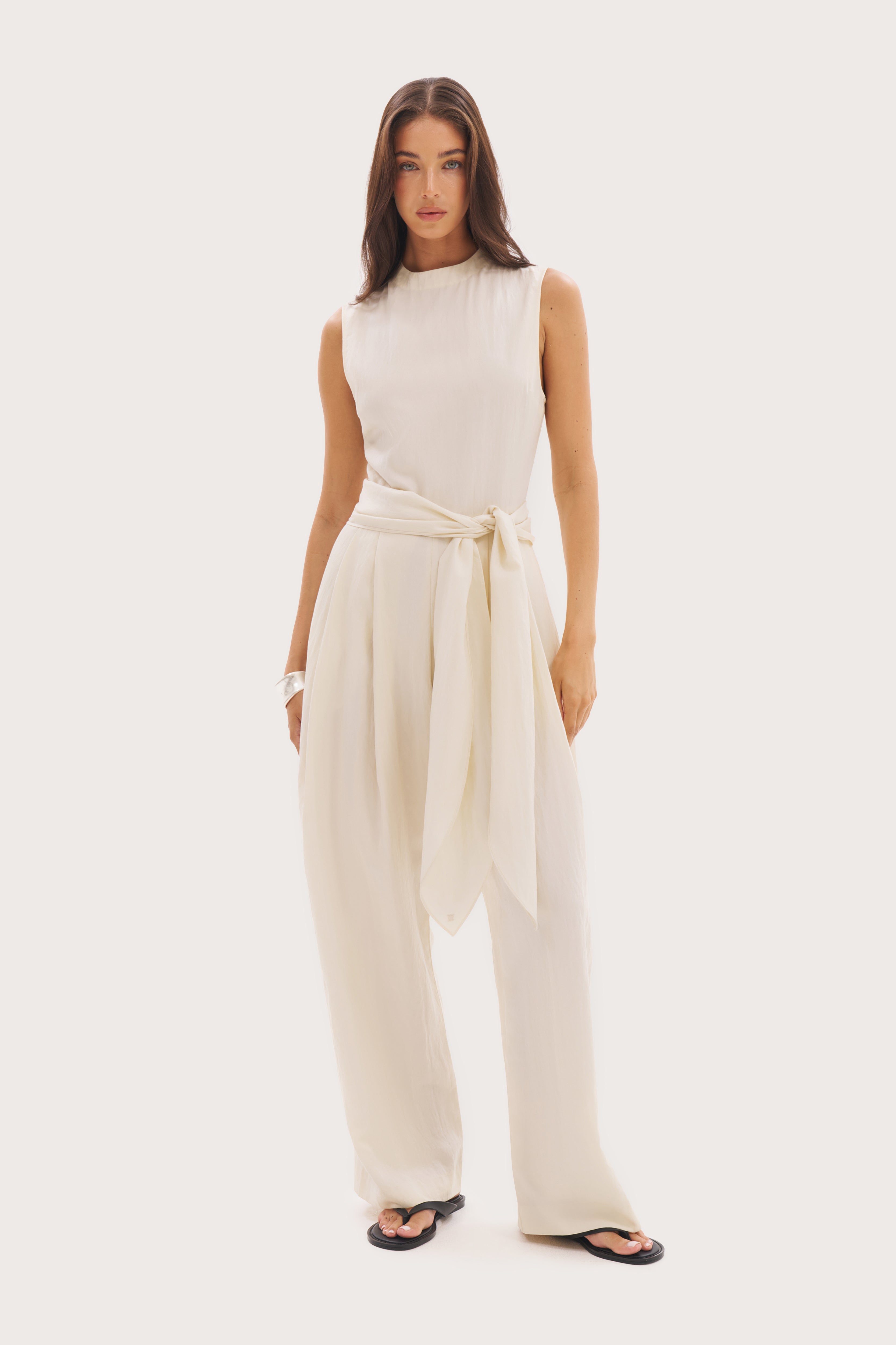 Alba Scarf Tie Jumpsuit - Cream