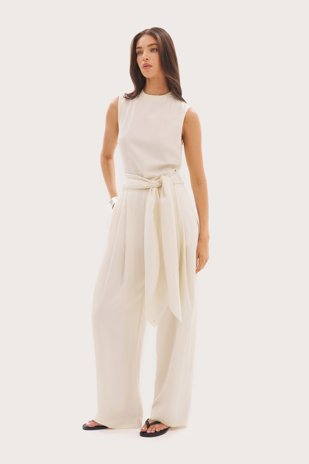 Alba Scarf Tie Jumpsuit - Cream