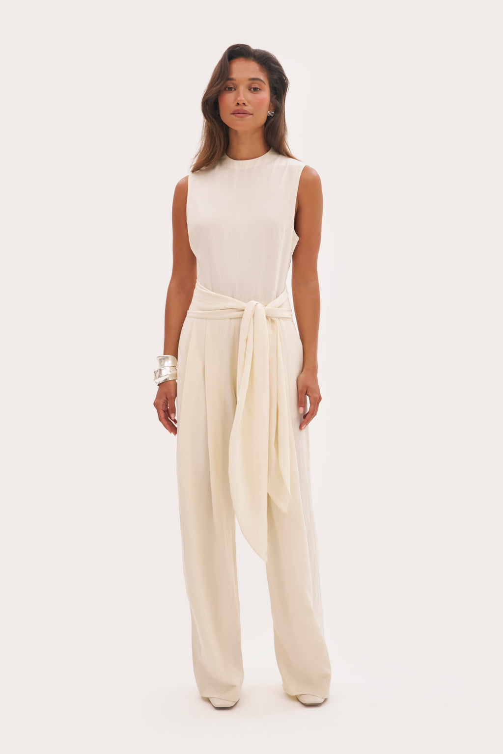 Alba Scarf Tie Jumpsuit - Cream