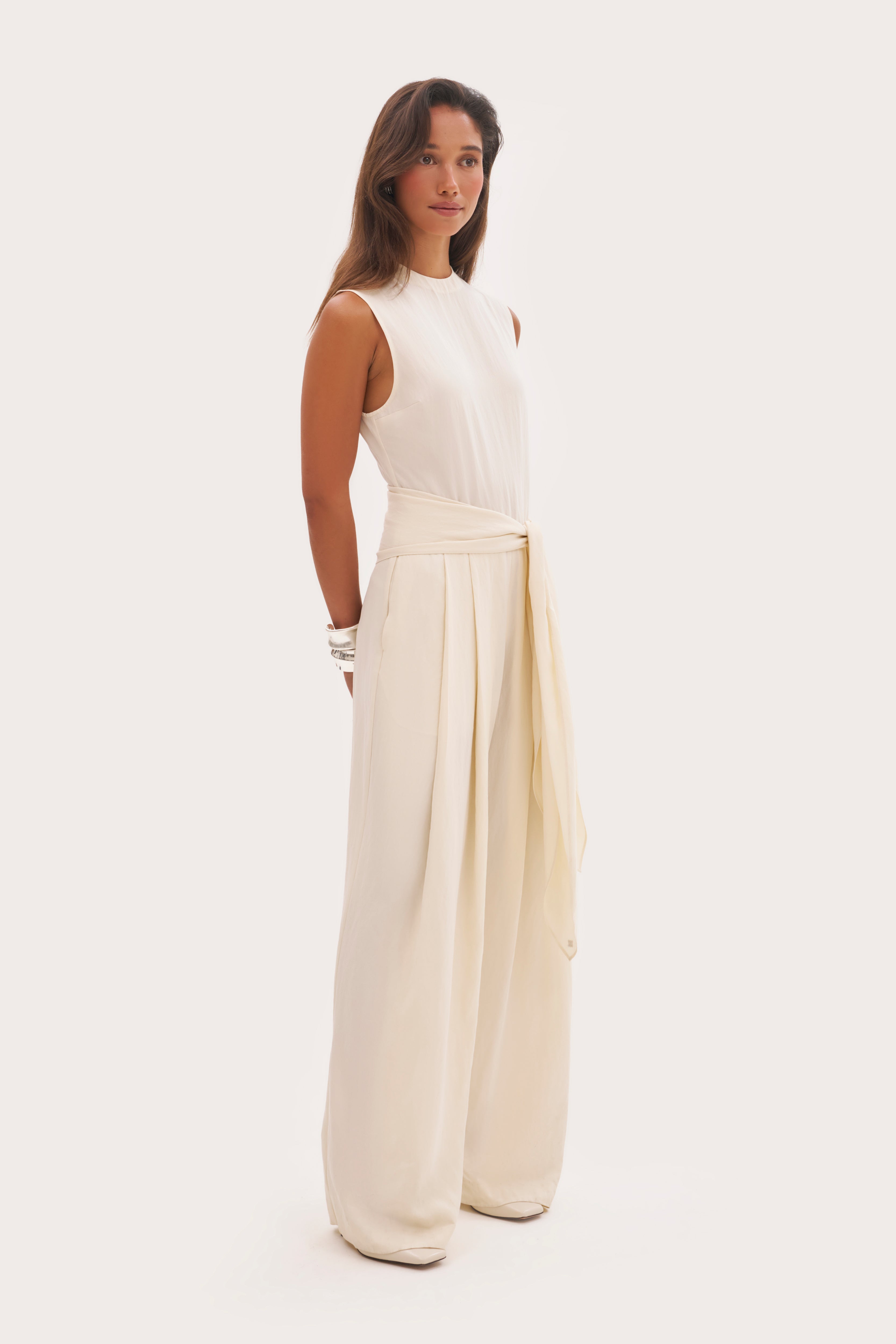 Alba Scarf Tie Jumpsuit - Cream