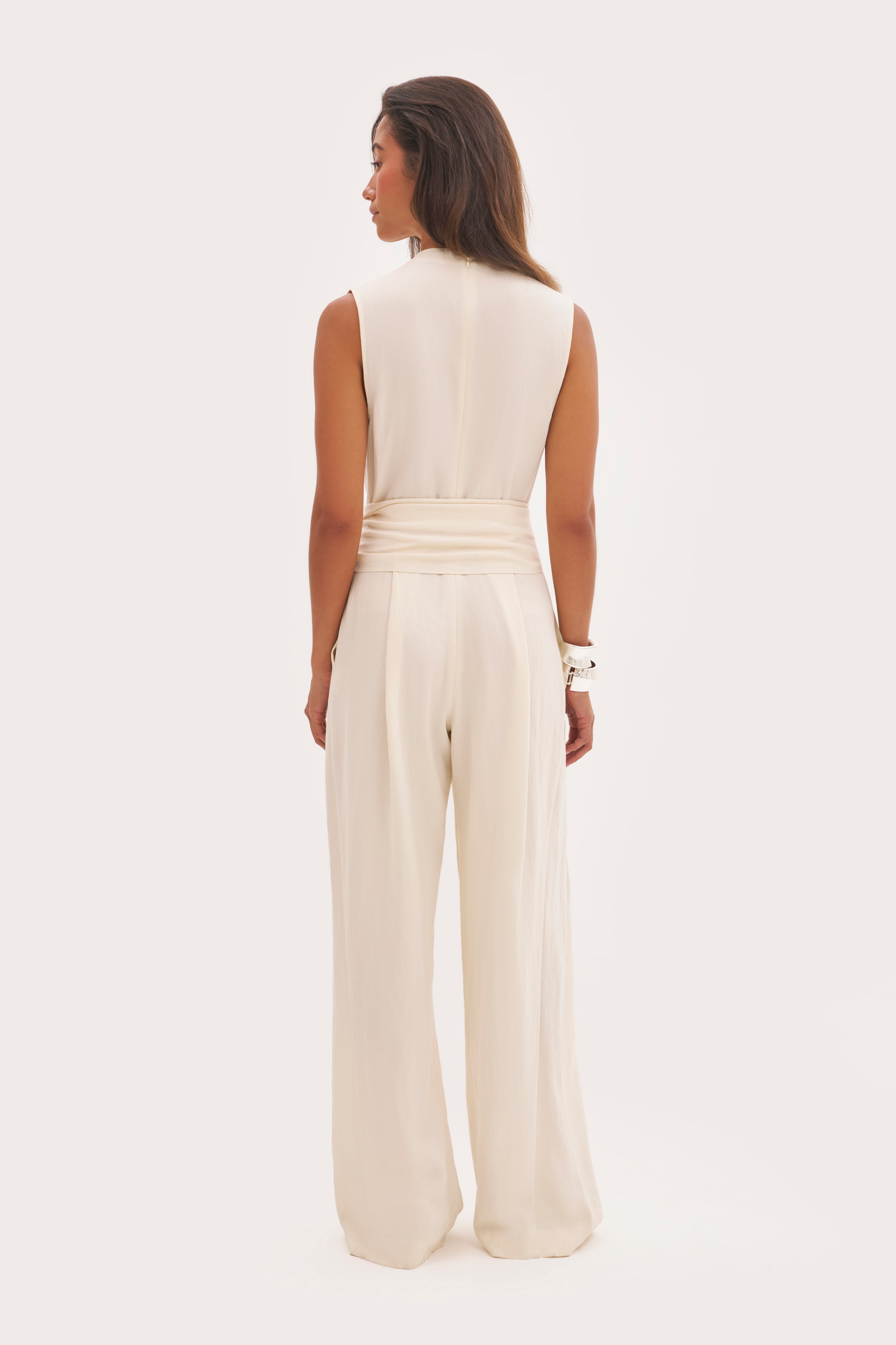 Alba Scarf Tie Jumpsuit - Cream