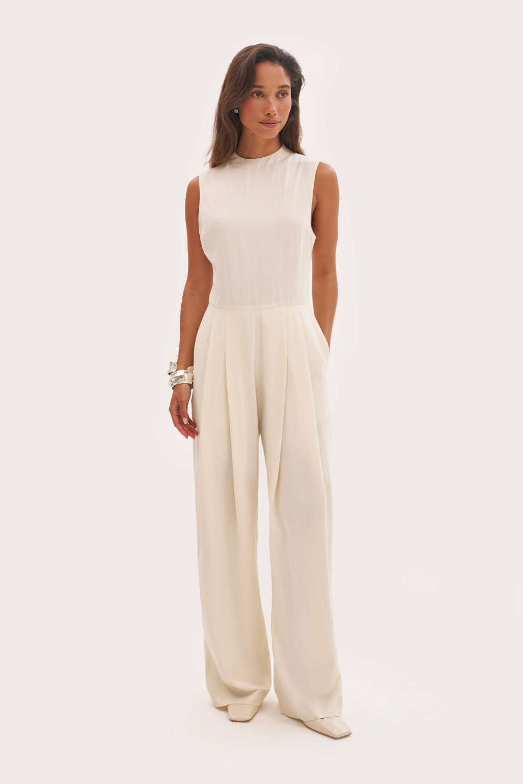 Alba Scarf Tie Jumpsuit - Cream