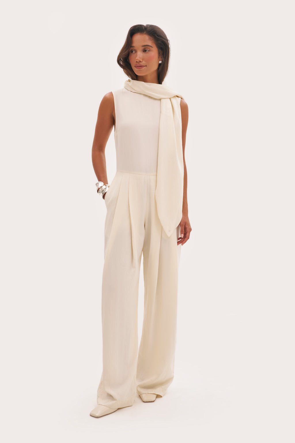 Alba Scarf Tie Jumpsuit - Cream