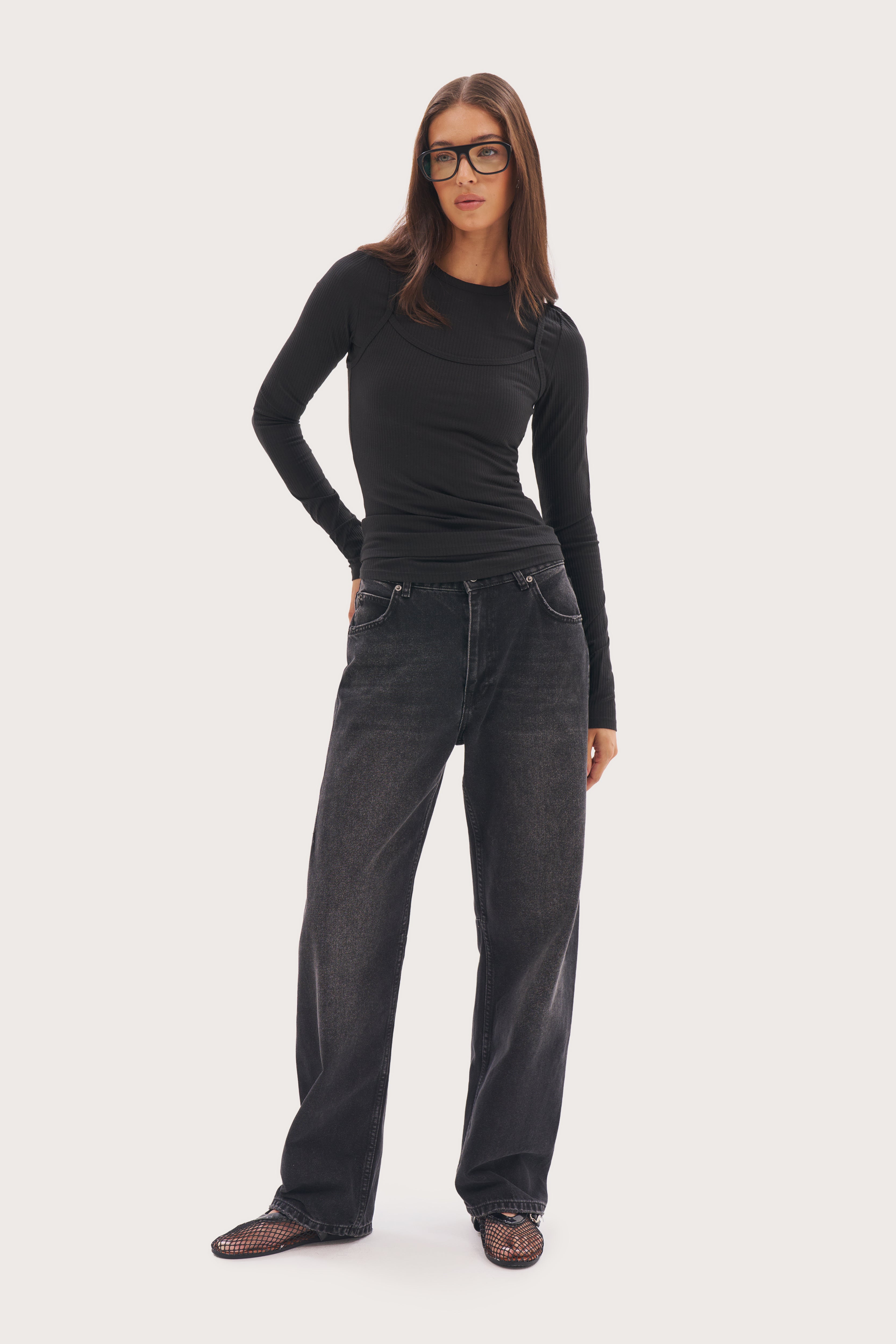 Double Up Ribbed Top - Black