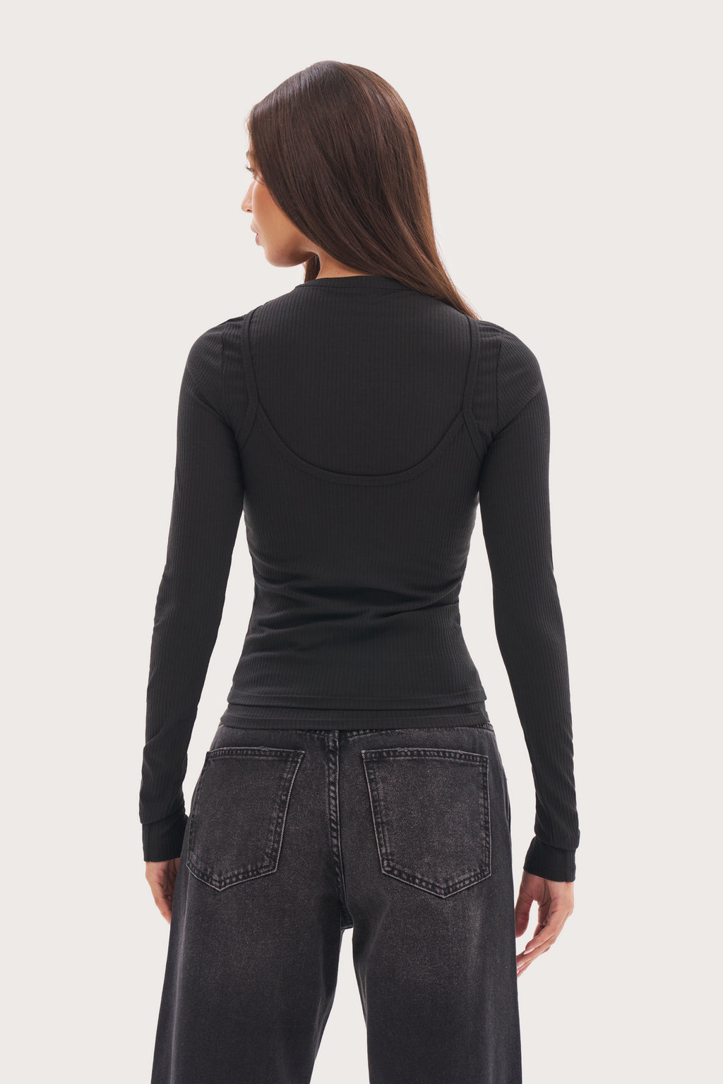 Double Up Ribbed Top - Black