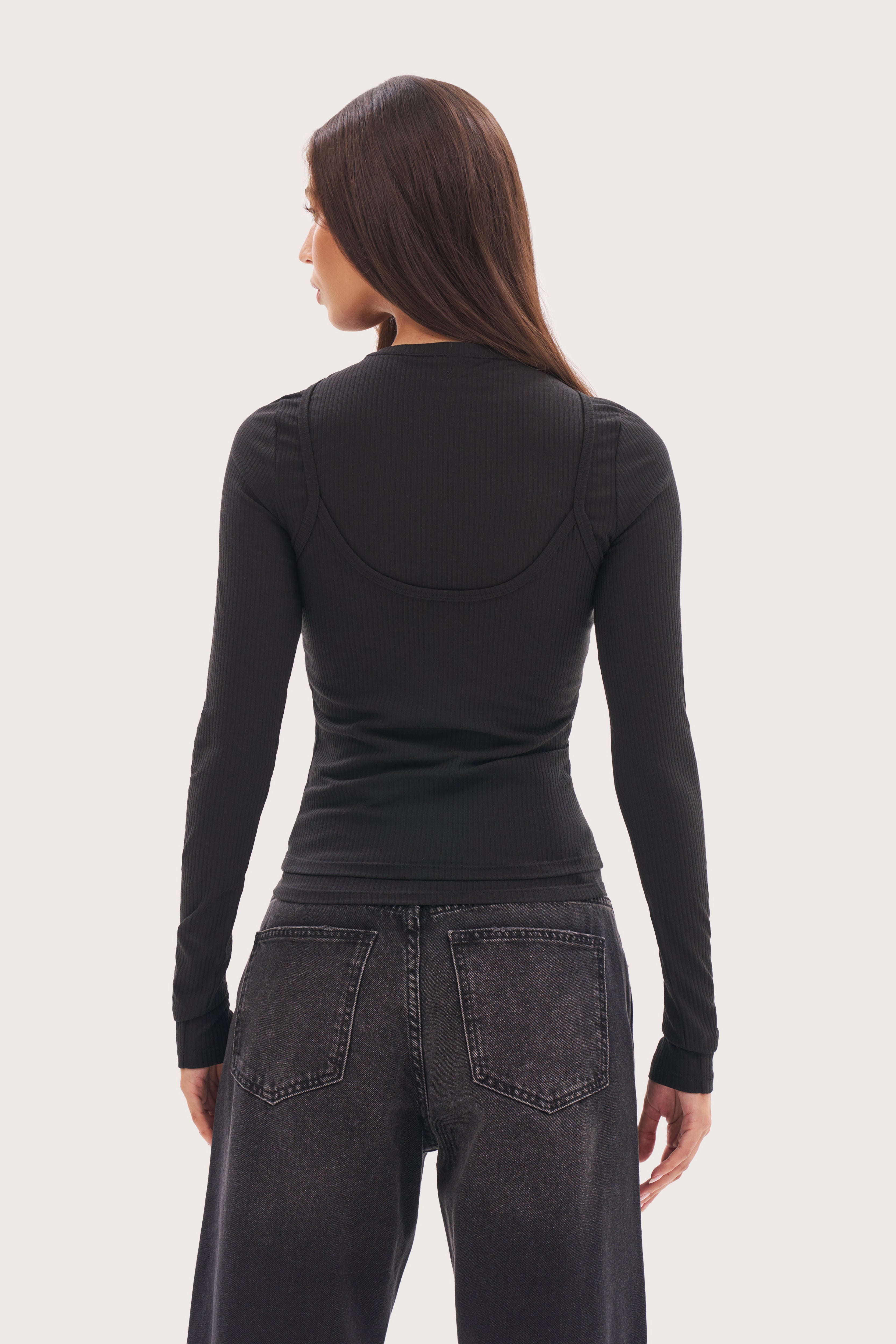 Double Up Ribbed Top - Black