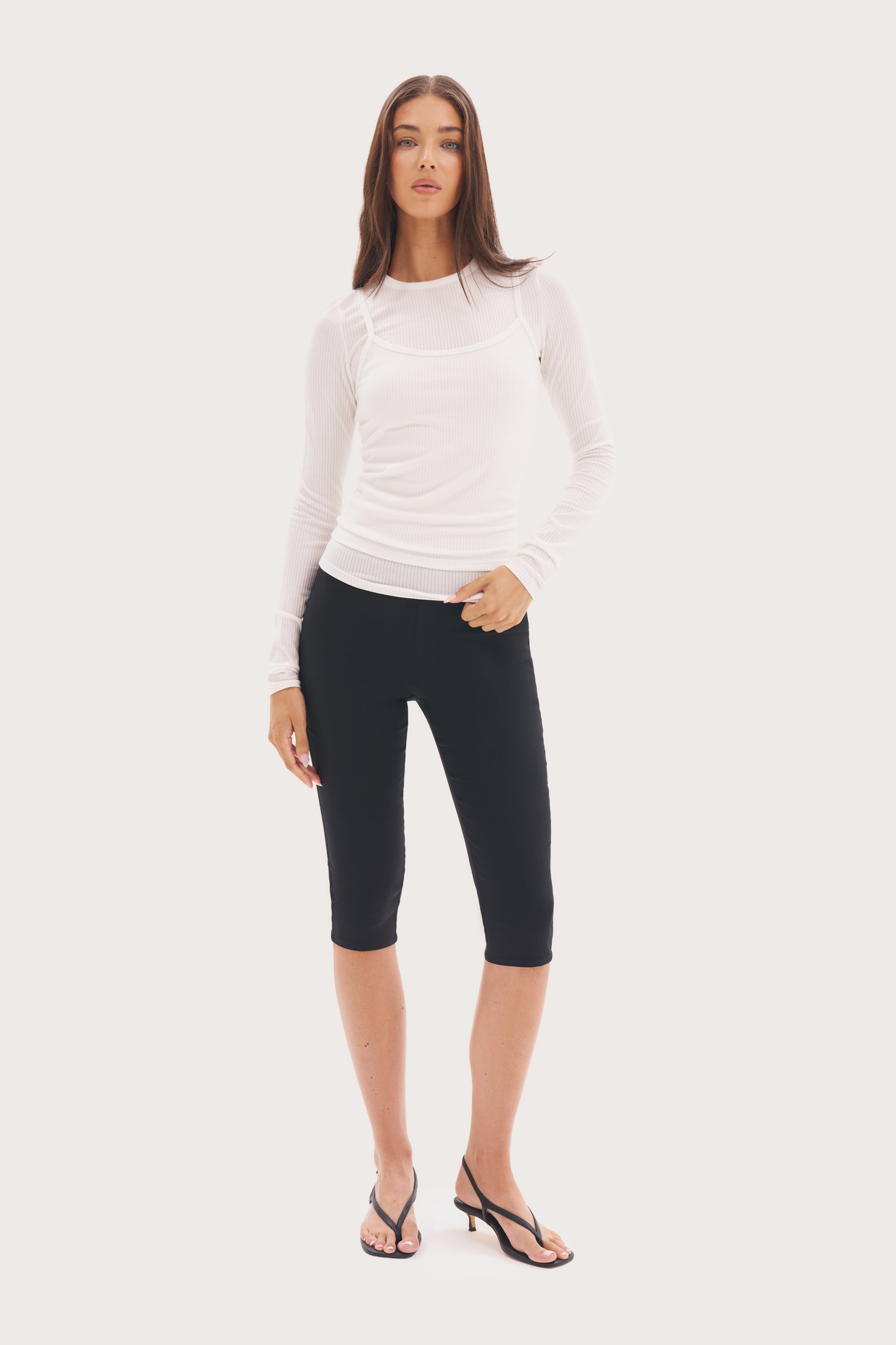 Double Up Ribbed Top - White