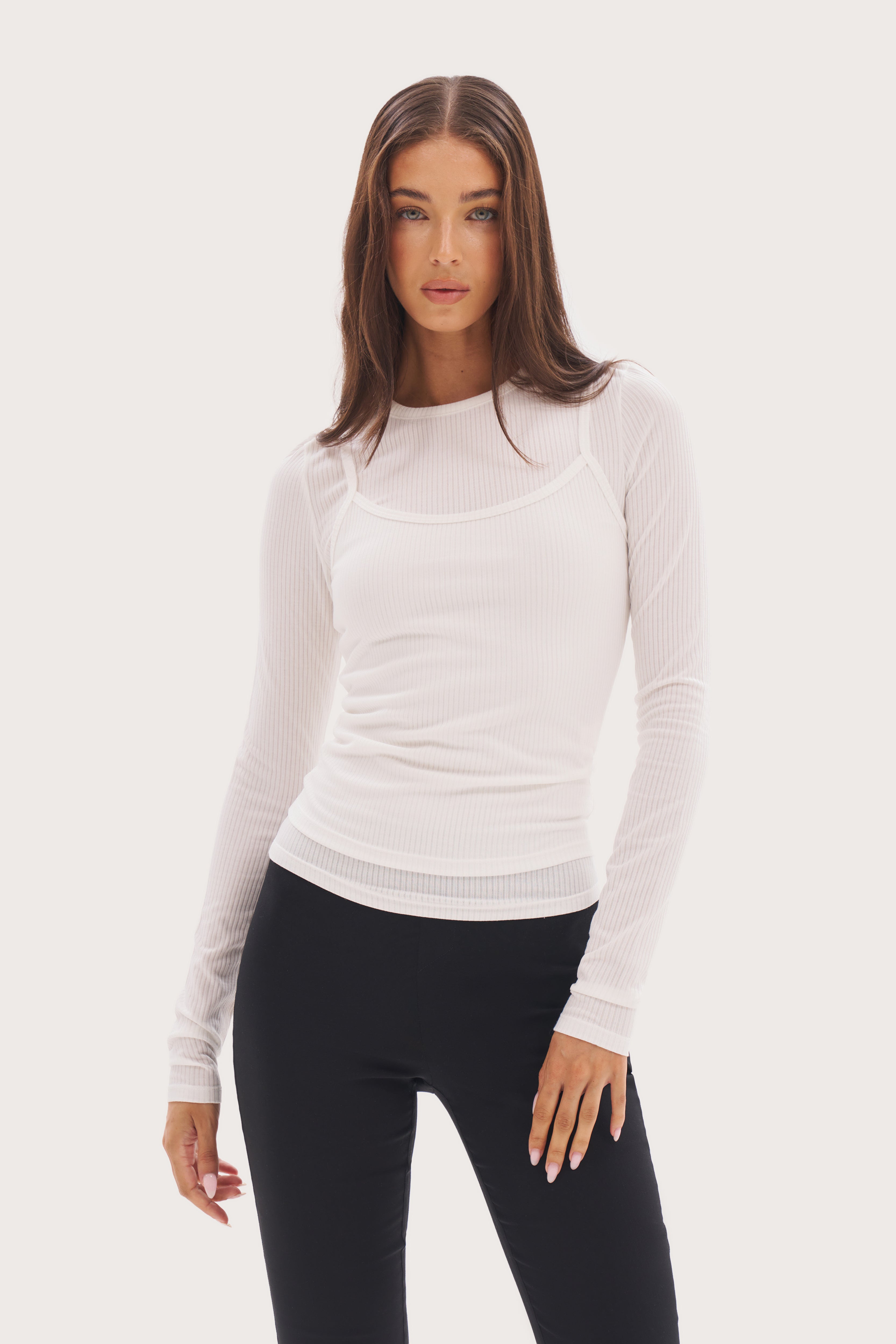 Double Up Ribbed Top - White