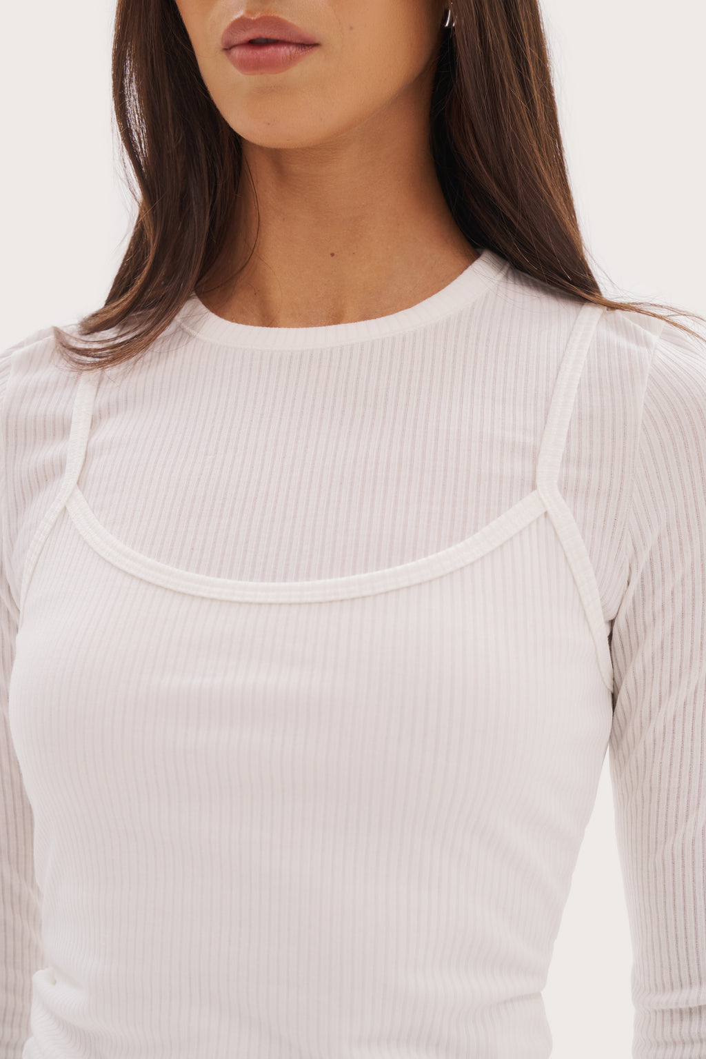 Double Up Ribbed Top - White