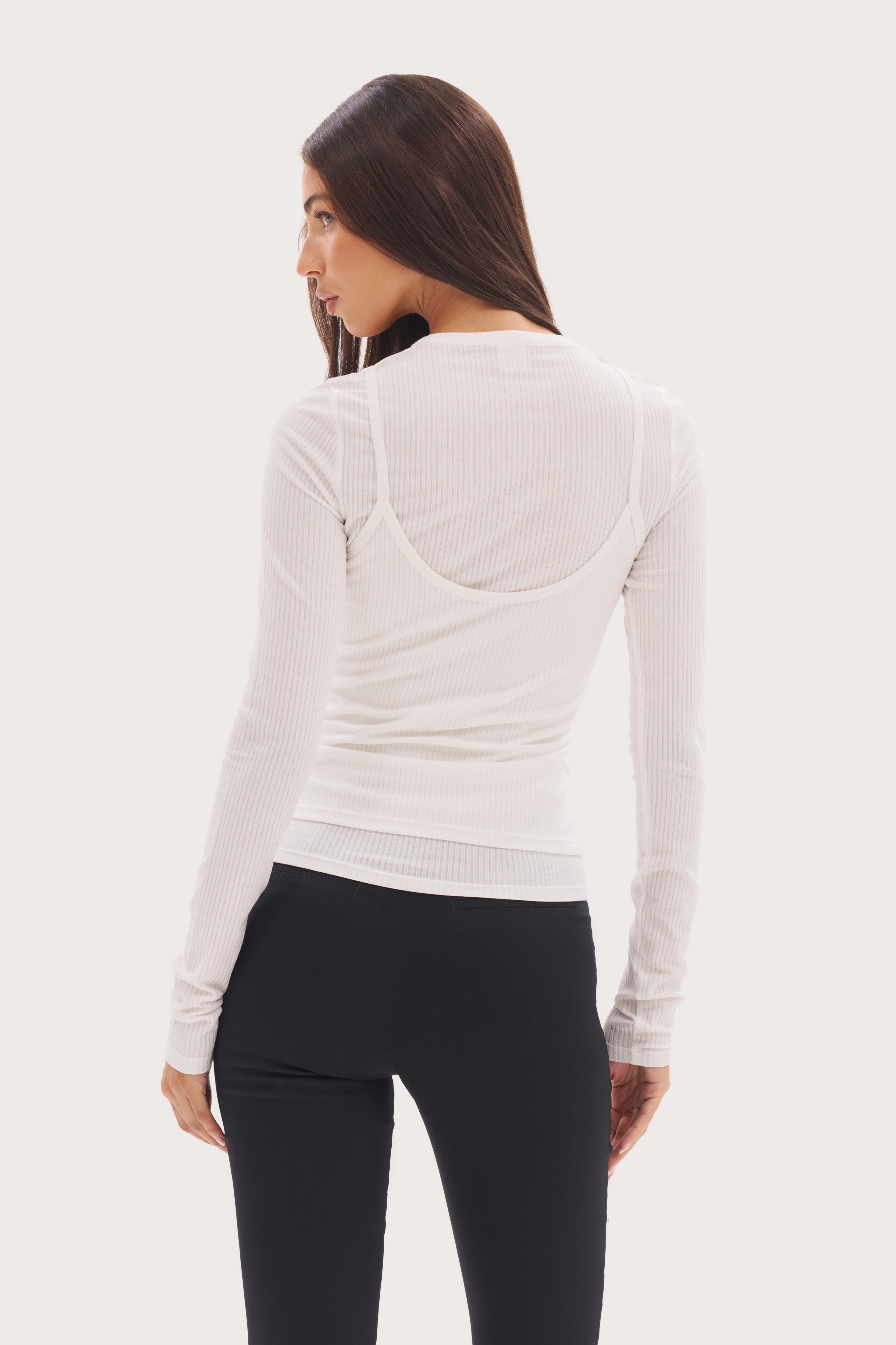 Double Up Ribbed Top - White