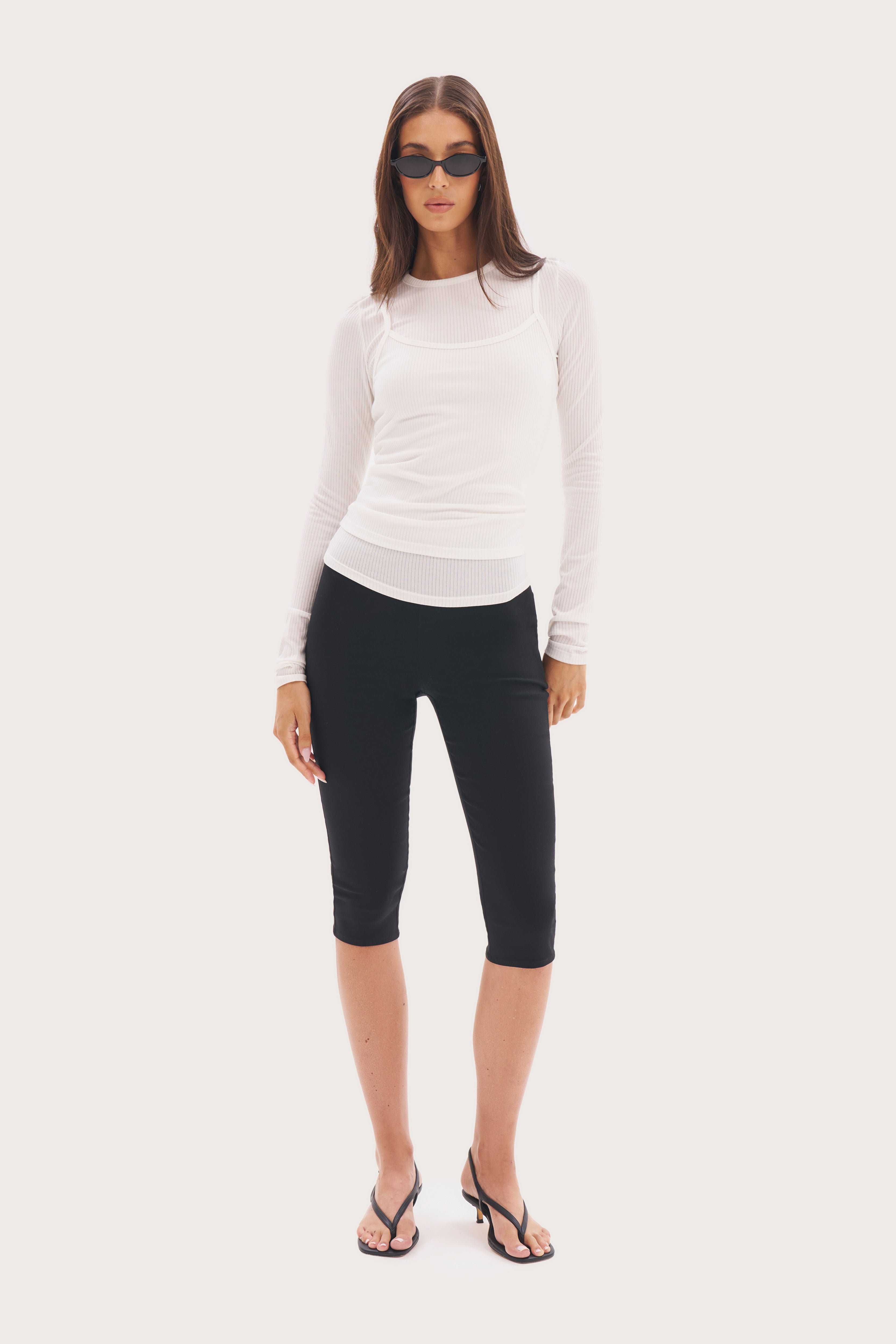 Double Up Ribbed Top - White