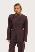 Polished Wool Mix Pinstripe Blazer - Burgundy