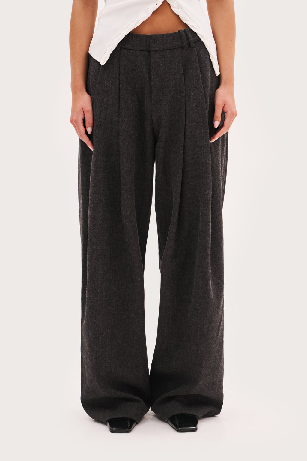 Derby Pleated Wide Leg Trousers - Dark Grey