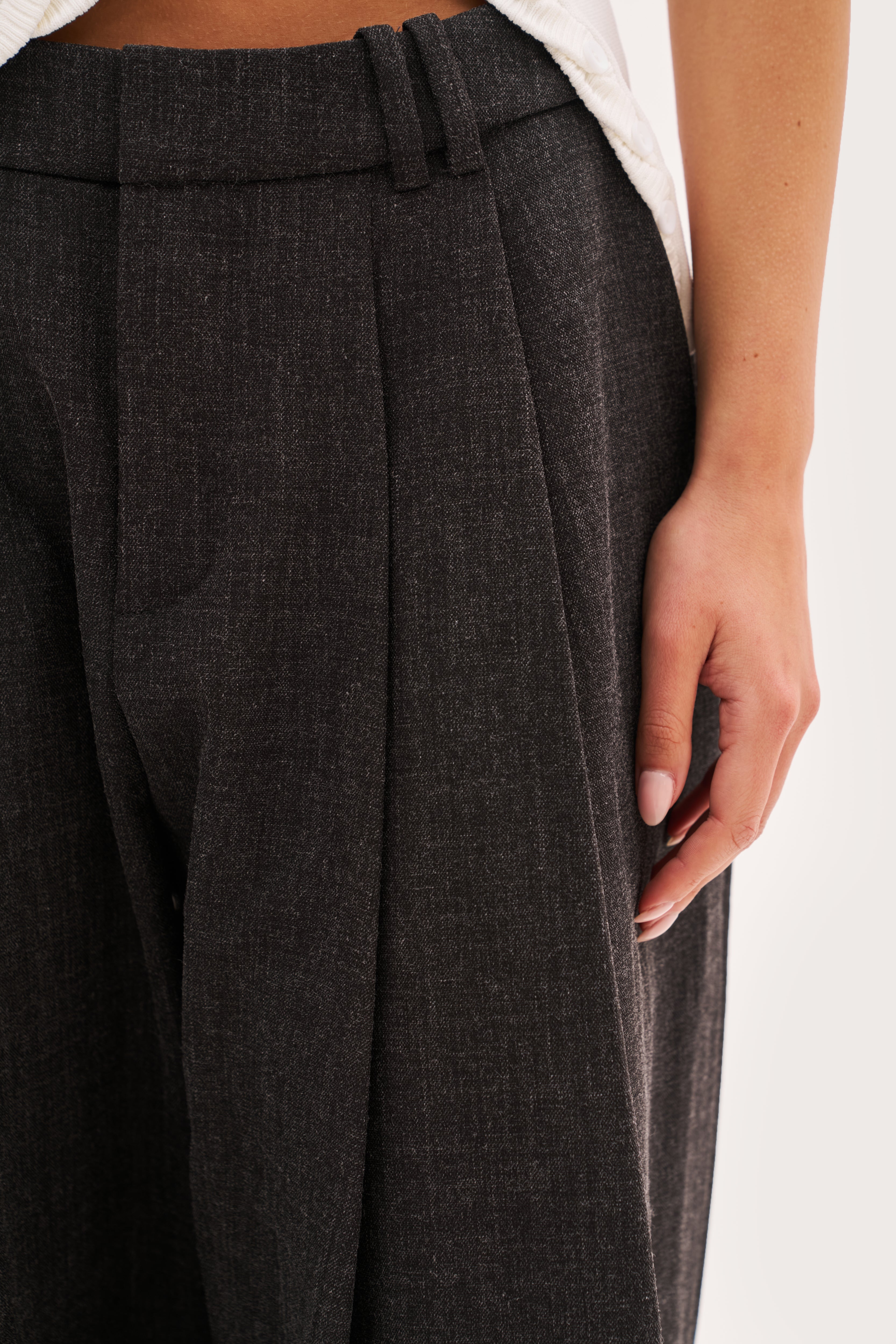 Derby Pleated Wide Leg Trousers - Dark Grey
