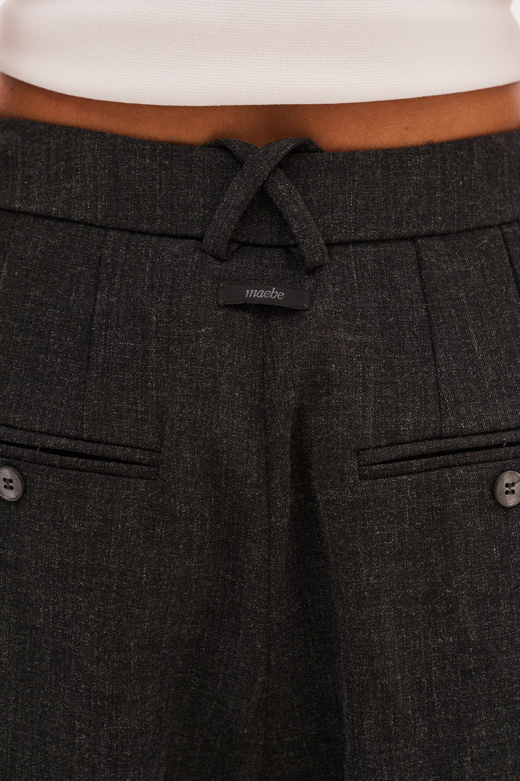 Derby Pleated Wide Leg Trousers - Dark Grey