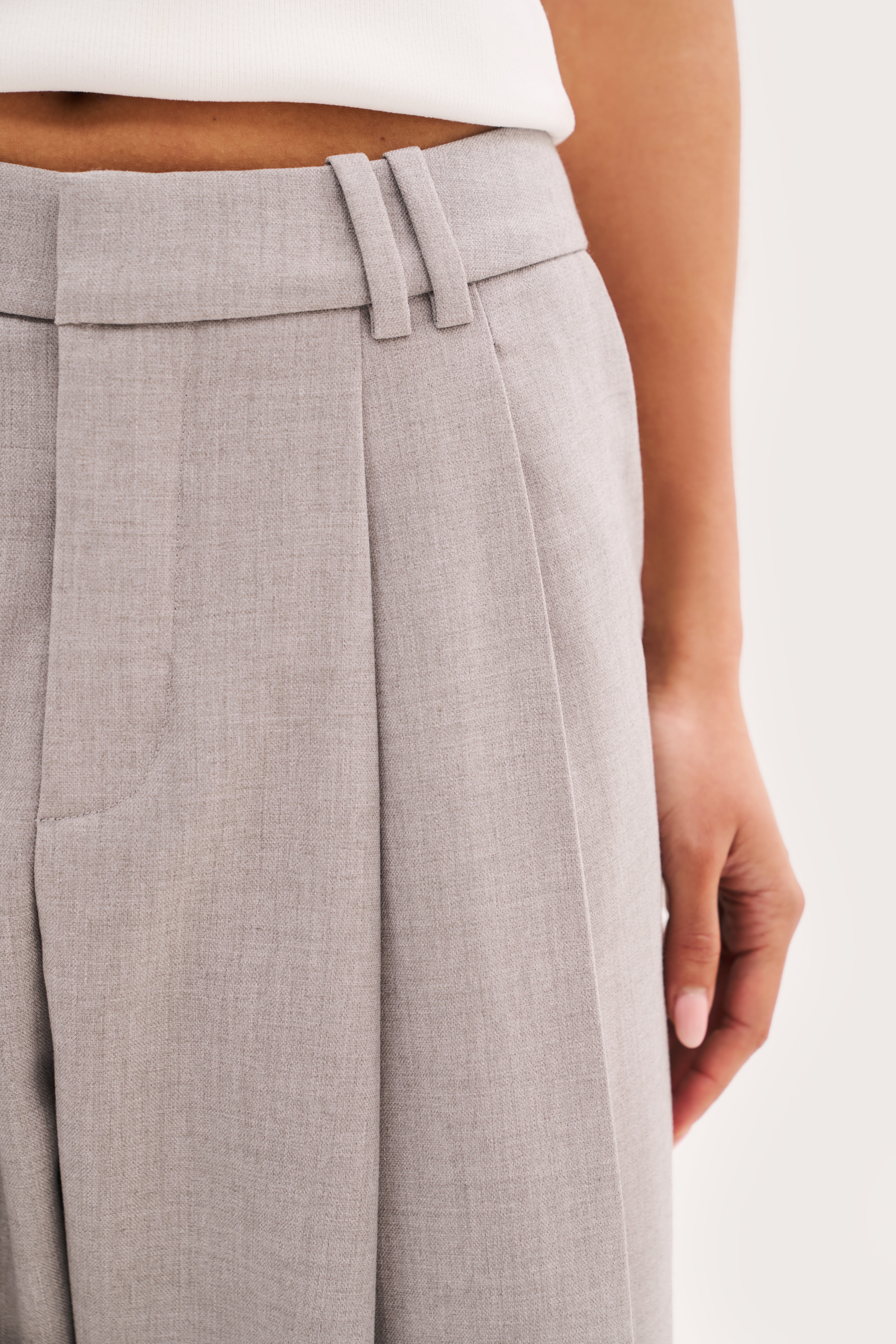 Derby Pleated Wide Leg Trousers - Light Grey