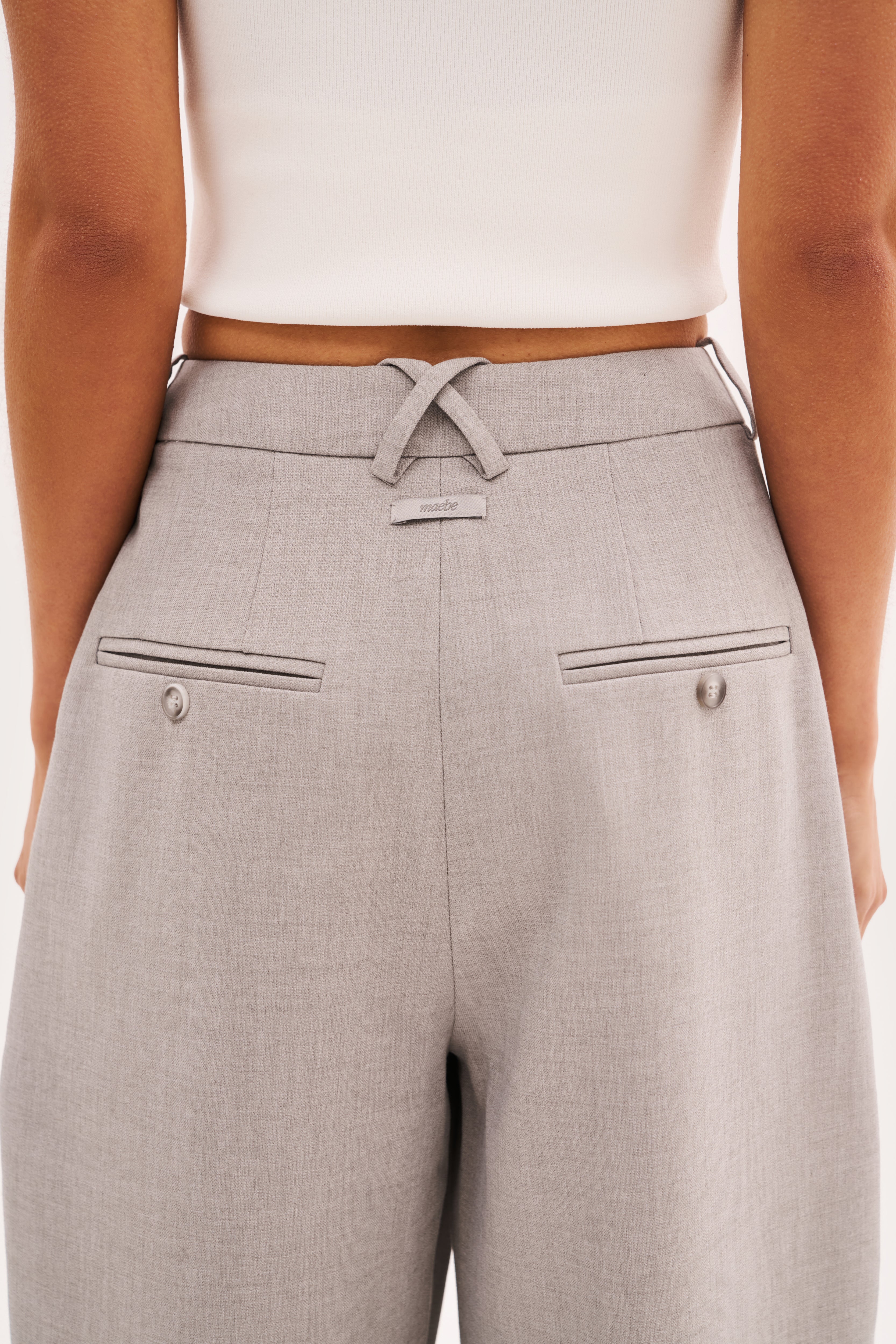 Derby Pleated Wide Leg Trousers - Light Grey
