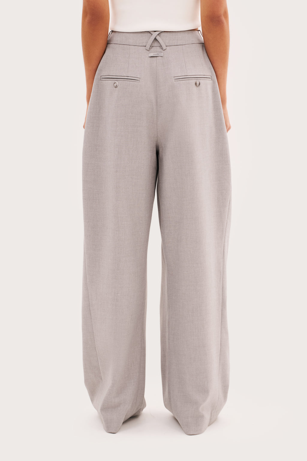 Derby Pleated Wide Leg Trousers - Light Grey