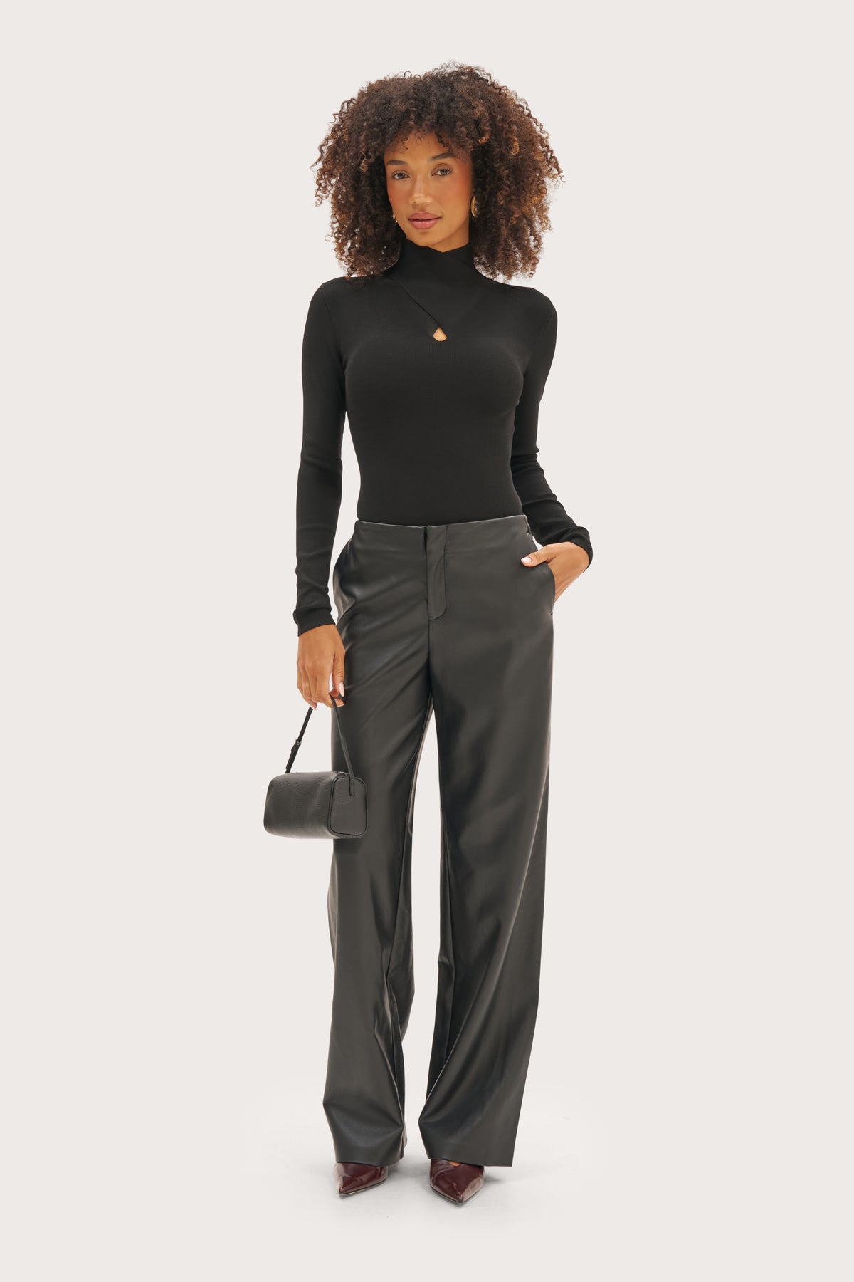 Butter Leather-Effect Trousers - Black