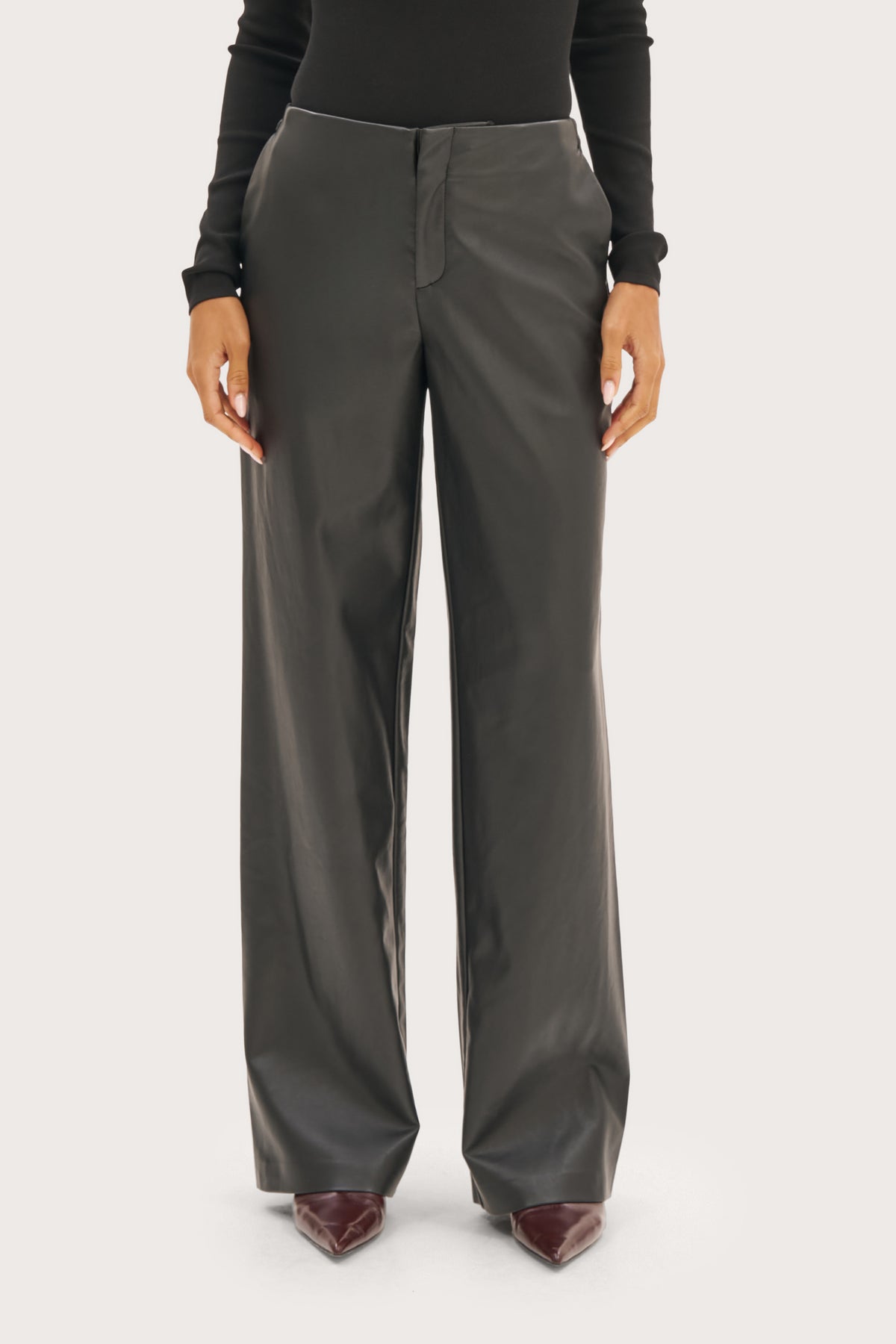 Butter Leather-Effect Trousers - Black