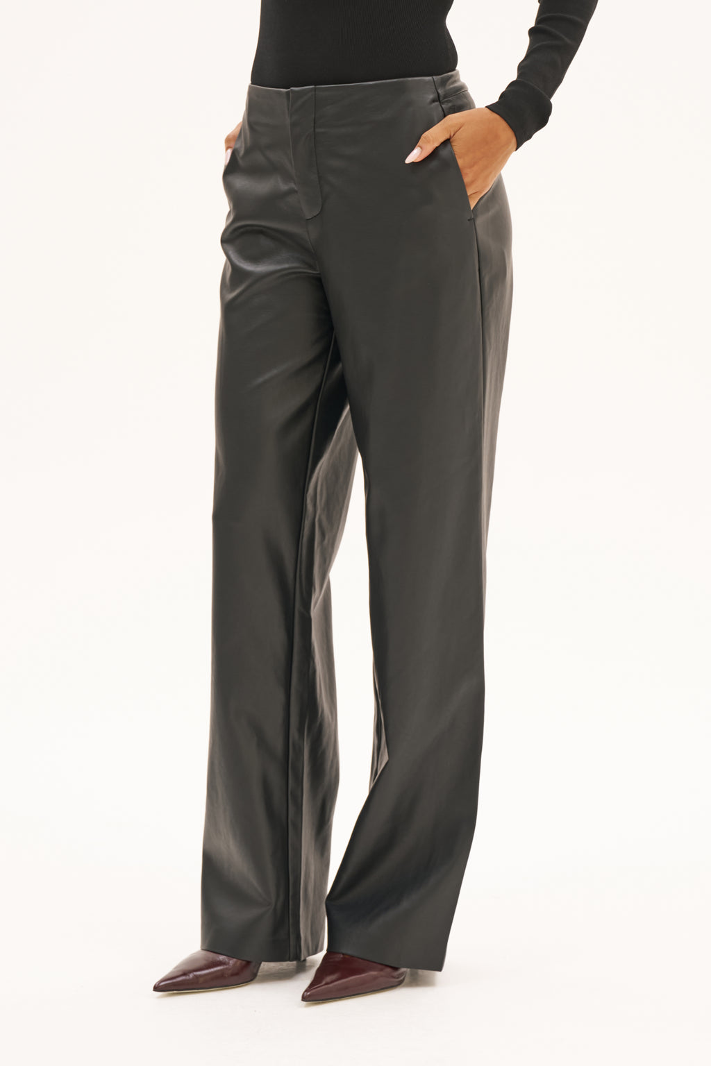 Butter Leather-Effect Trousers - Black