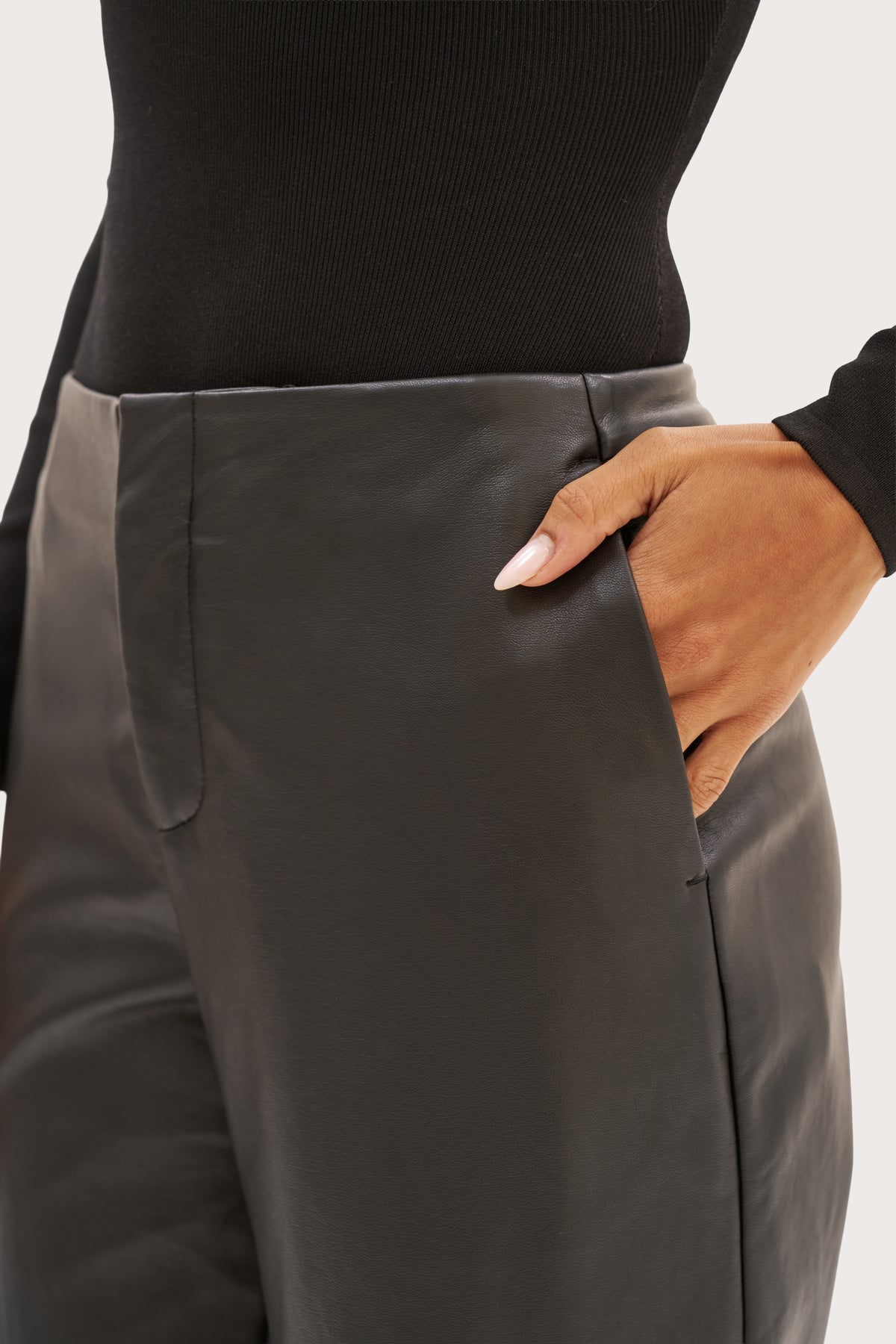 Butter Leather-Effect Trousers - Black