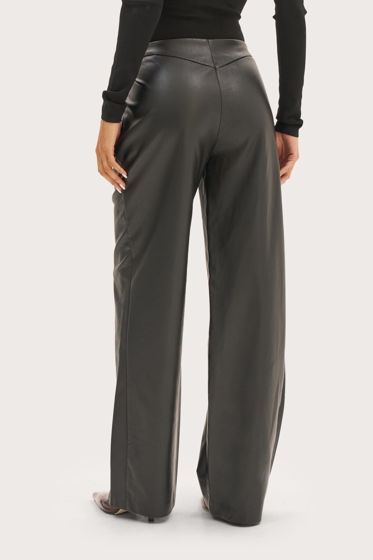 Butter Leather-Effect Trousers - Black